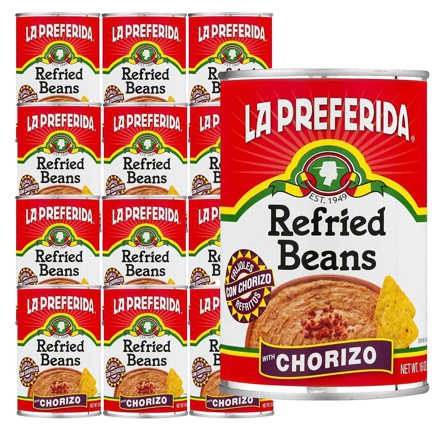 La Preferida Chorizo Refried Beans (Made with Real Pork & Beef, No Preservatives) – Heat & Serve for an Instant Side Dish or Add to Enchiladas,