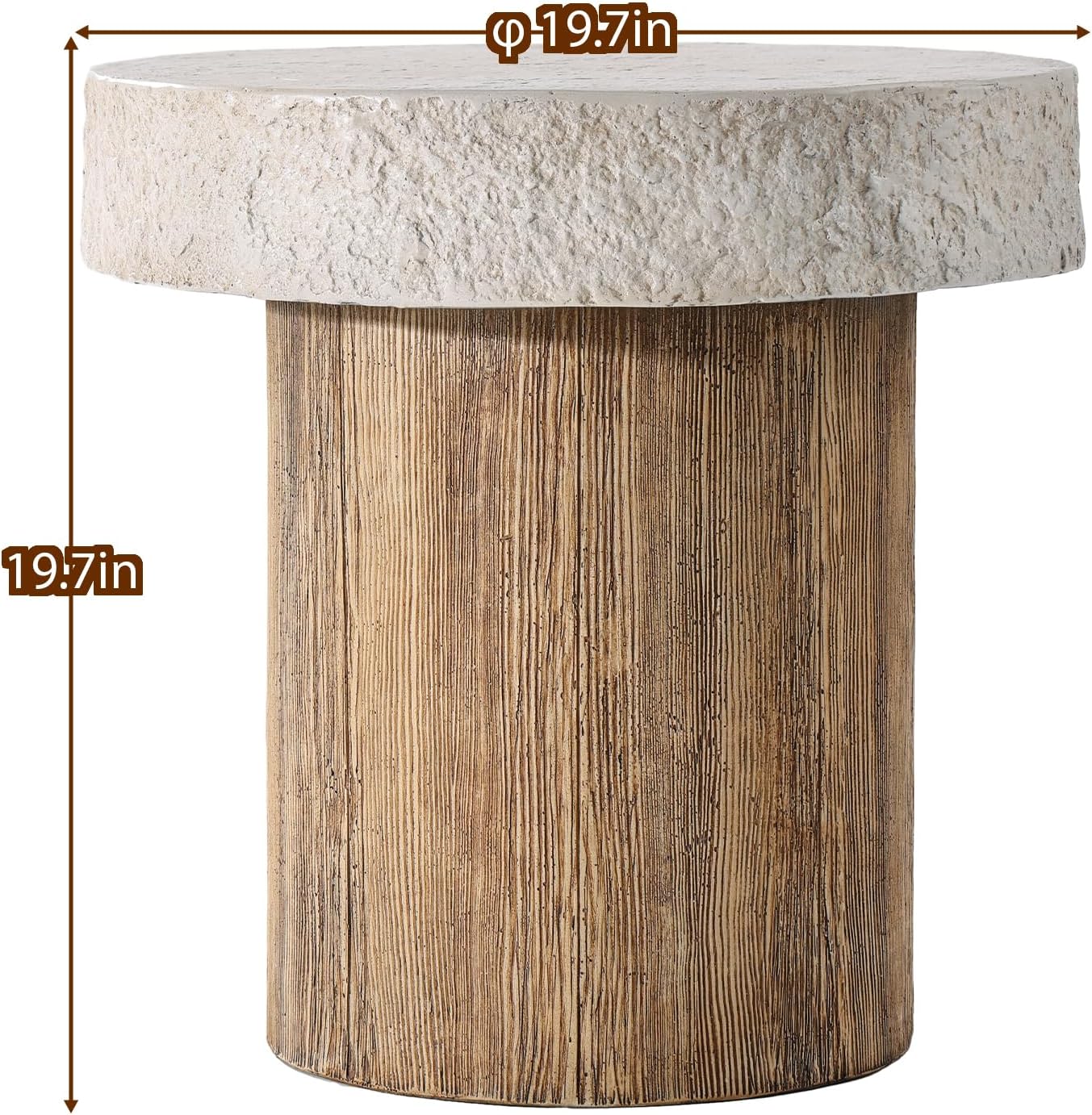 SUNBURY Outdoor Concrete Coffee Table, 20" W Patio Dining Table, Outdoor MgO Table Round in Antique Beige Coffee Table for Patio, Garden, Backyard