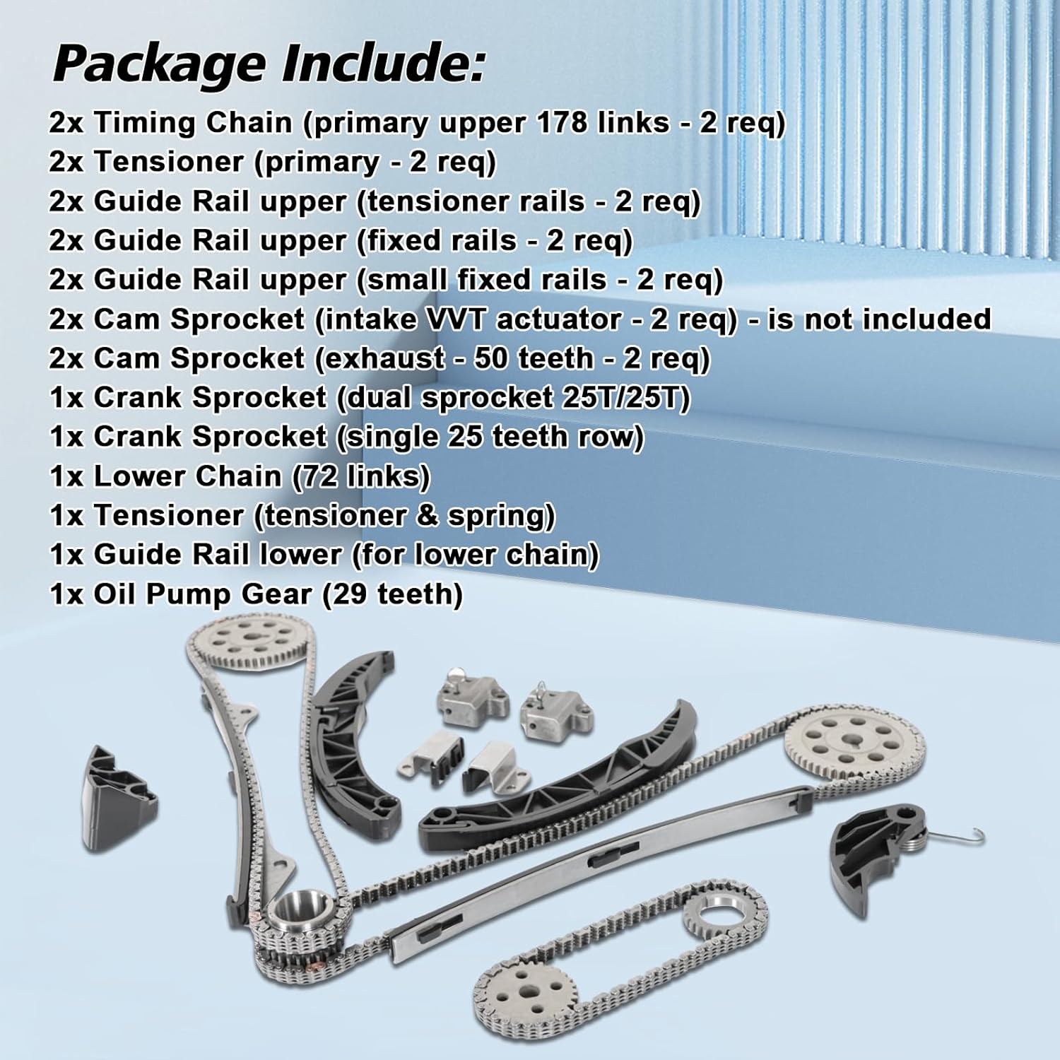 Engine Timing Chain Kit TK10880 Fits for 2006-2011 Azera Entourage Genesis Santa Fe Sonata Sorento Sedona 3.3L 3.5L 3.8L G6DB G6DC G6CD G6DA TK10880 Timing Chain Replacement Parts