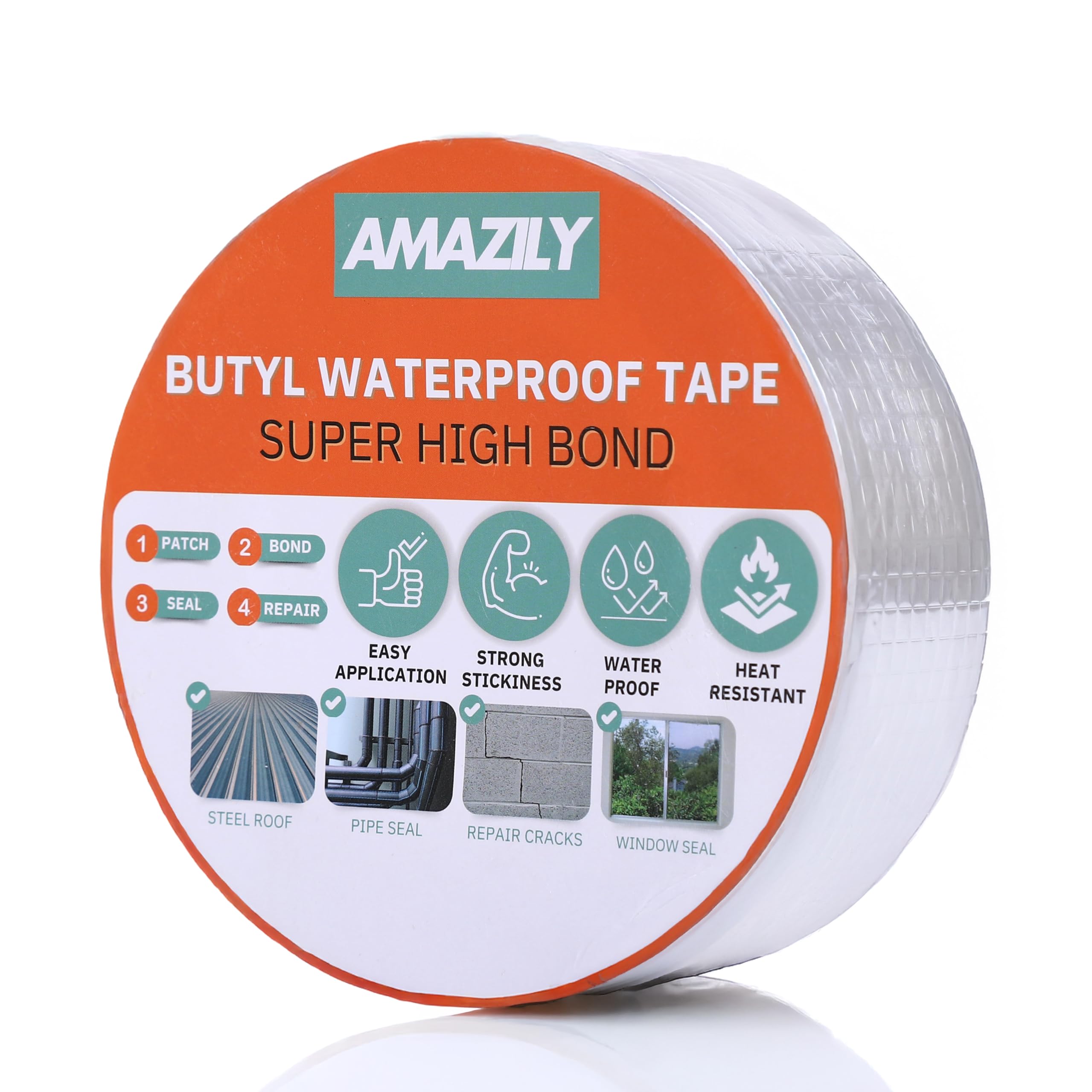 AMAZILY Premium 2in x 32ft Butyl Waterproof Tape - Duct Pipe Sealant Tape Repair Seal Leak Pipe Aluminium Rubber Sealer Window Silicon Metal Silicon