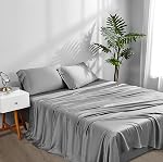 ACCURATEX Feuilles de refroidissement Taille du roi - Viscose fait de bambou, Ensemble de feuille d'hôtel de luxe pour lit King Size, Feuilles de lit respirant super doux jusqu'à 16 pouces Pockect profond,Grey, Viscose fait de bambou, 4 Pcs Ensemble de feuille douce soyeuse, Respirant Cool fo
