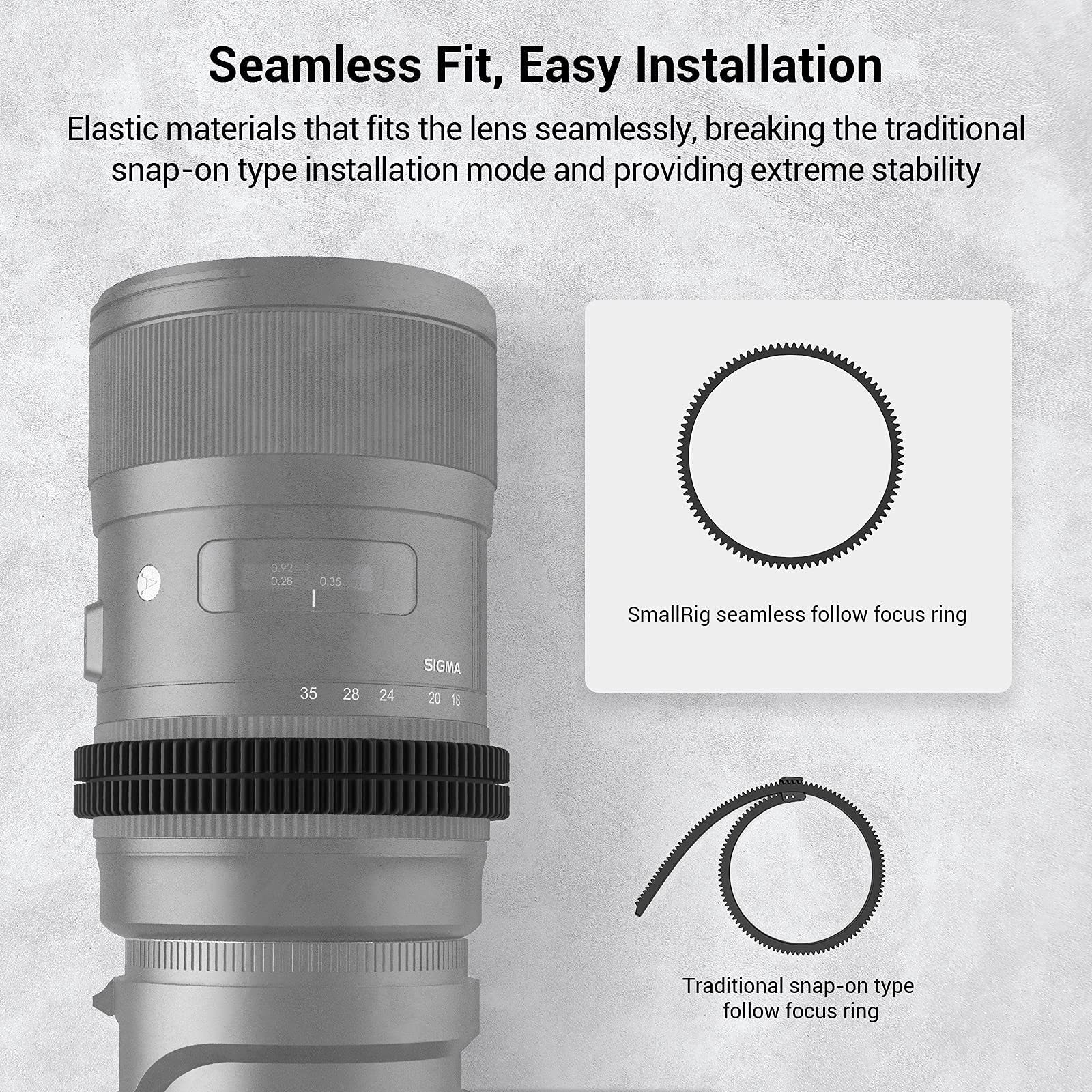 SMALLRIG Anello Dentata di Messa a Fuoco Senza Cuciture Φ66-Φ68mm Rotazione di 360° - 3292