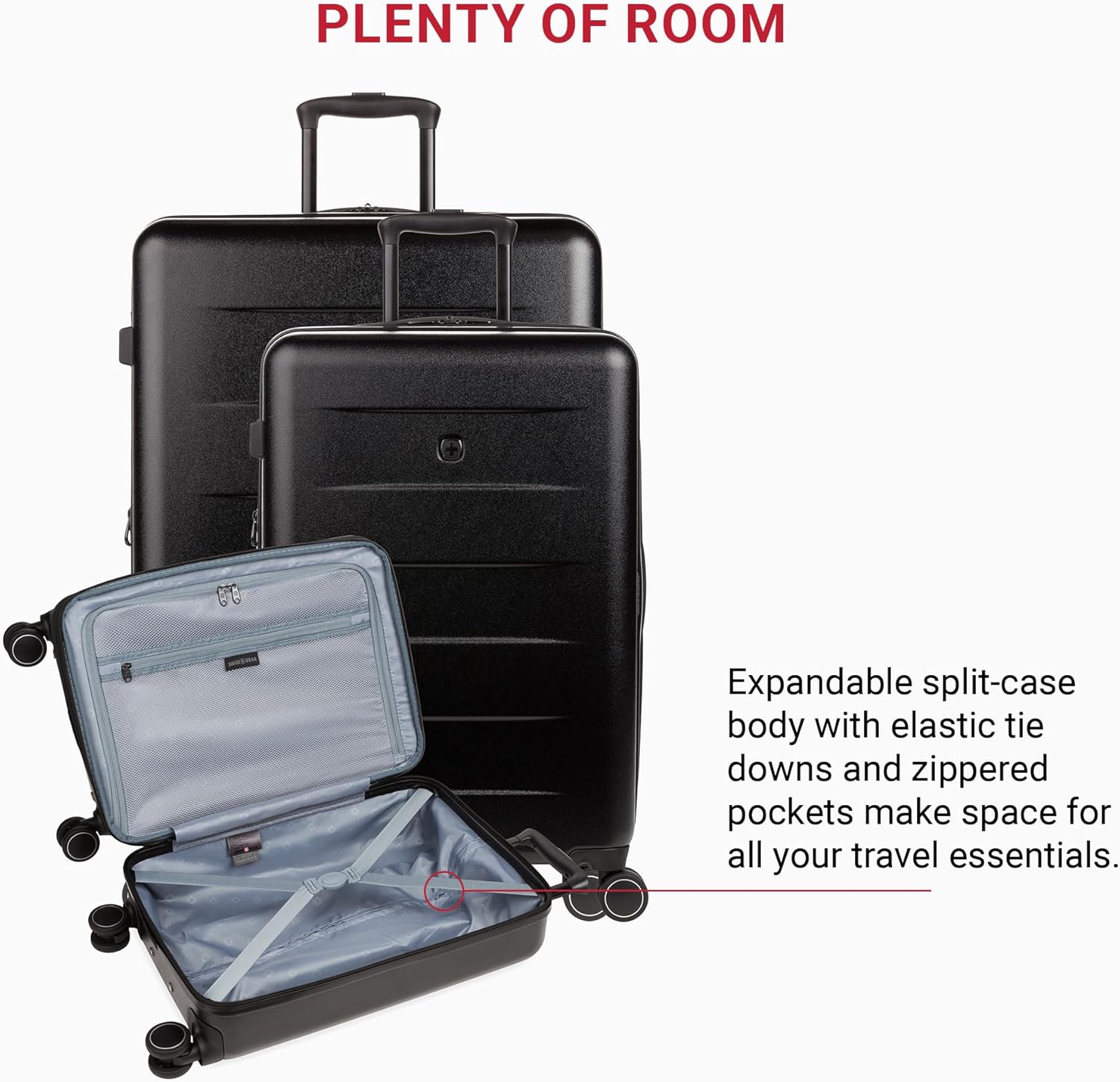 SwissGear 8020 Eclipse Hardside Expandable Luggage with Spinner Wheels, Black, 3-Piece Set (18/24/27) - Image 5