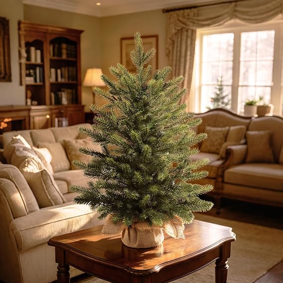 Mini Christmas Trees with 25 LED Lights, 24 Small Artificial Tabletop Tree