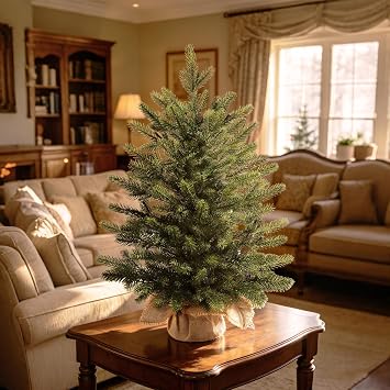 Mini Christmas Trees with 25 LED Lights, 24 Small Artificial Tabletop Tree