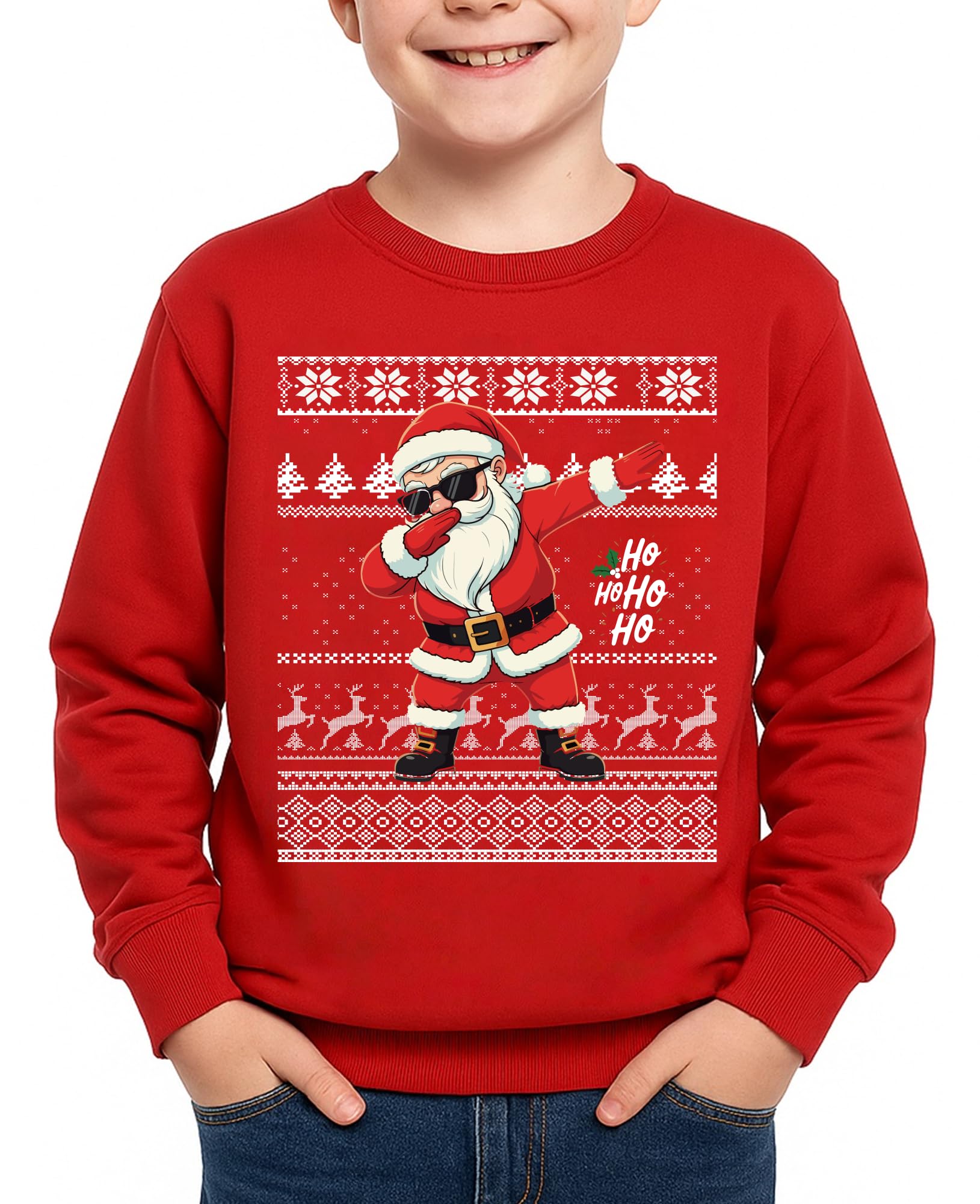 Glimnerize Christmas Kids Tops Sweatshirt Santa Claus Crew Neck Unisex Christmas Jumper Sweater Red-B2 11-12Y(150)
