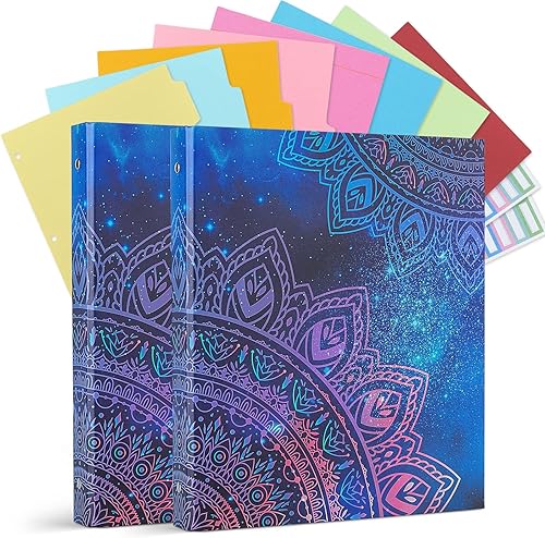 Carpetas de 1 pulgada con 3 anillos paquete de 2 carpetas de tres anillos con 8 separadores de carpetas y 28 calcomanías negras de 1 pulgada 85 x 11