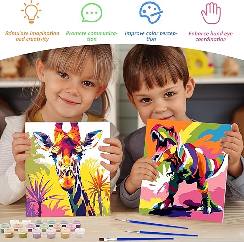 Miniatura 53 de EOBROMD Mrine Life - Paquete de 4 kits de pintura enmarcada por números para niños, kits de bricolaje para niños de 4 a 8 a 12 años, pintura sobre