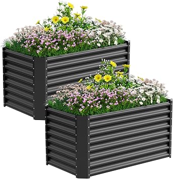 Doniks Raised Garden Bed, 421ft2pcs Large Outdoor Metal Planter Box,60 Gal Soil Capacity, Galvanized Raised Garden Bed Kit for Flower Plants, Fruits, Vegetable Herbs