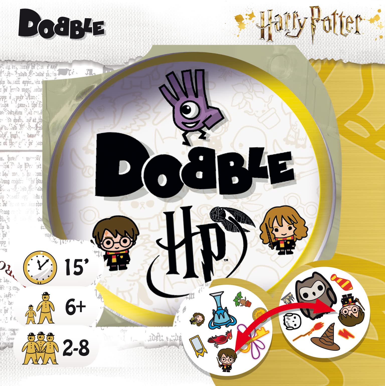 Asmodee - Dobble: Harry Potter - Gioco da Tavolo per Tutta la Famiglia, 5 Party Game per 2-8 Giocatori, 6+ Anni, Edizione in Italiano