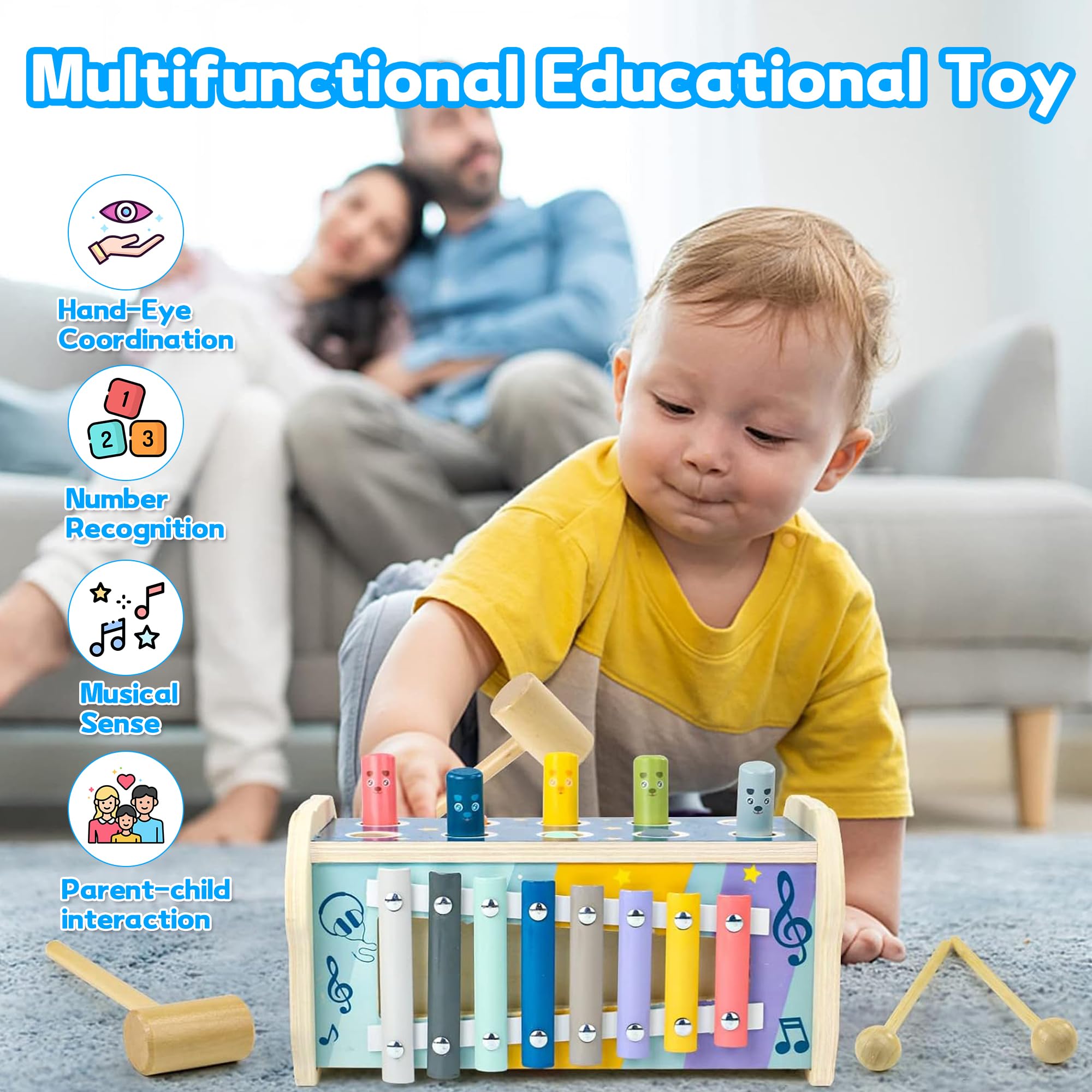 Fajiabao Motorikspielzeug Montessori Spielzeug ab 1 Jahr Holzspielzeug 1 Jahr Hammerspiel Xylophon Kinderspielzeug ab 1 Jahre Baby Lernspielzeug Geschenk für 1 Jahr Mädchen Junge Geburtstage