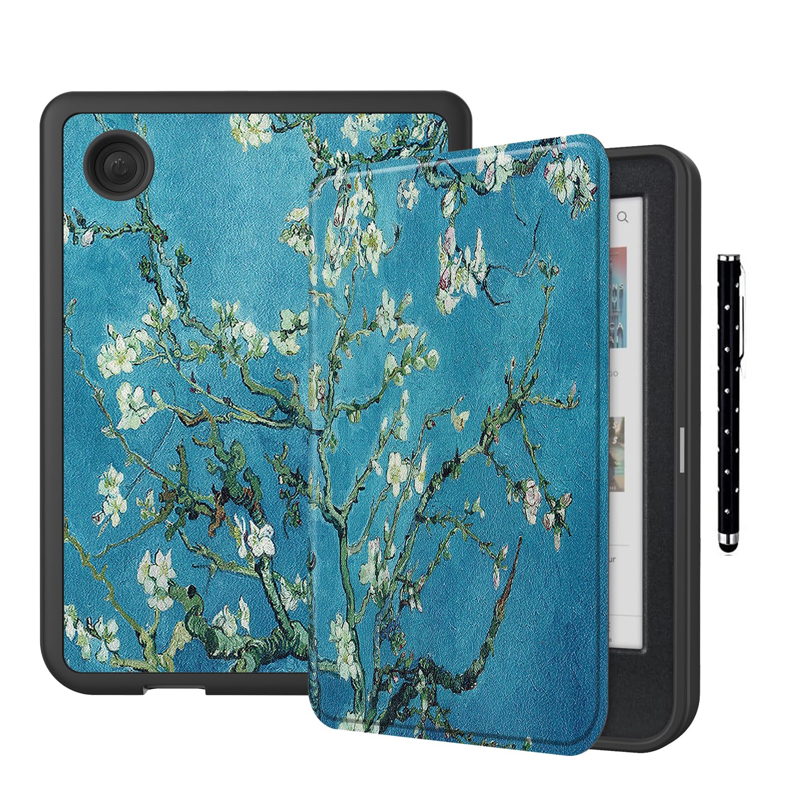 MoKo Coque pour Kobo Clara 2E 6 version 2022, ultra fine, légère, anti- rayures, étui folio avec fonction veille/réveil automatique pour Kobo Clara 2E 6 2022, fleurs, fleurs