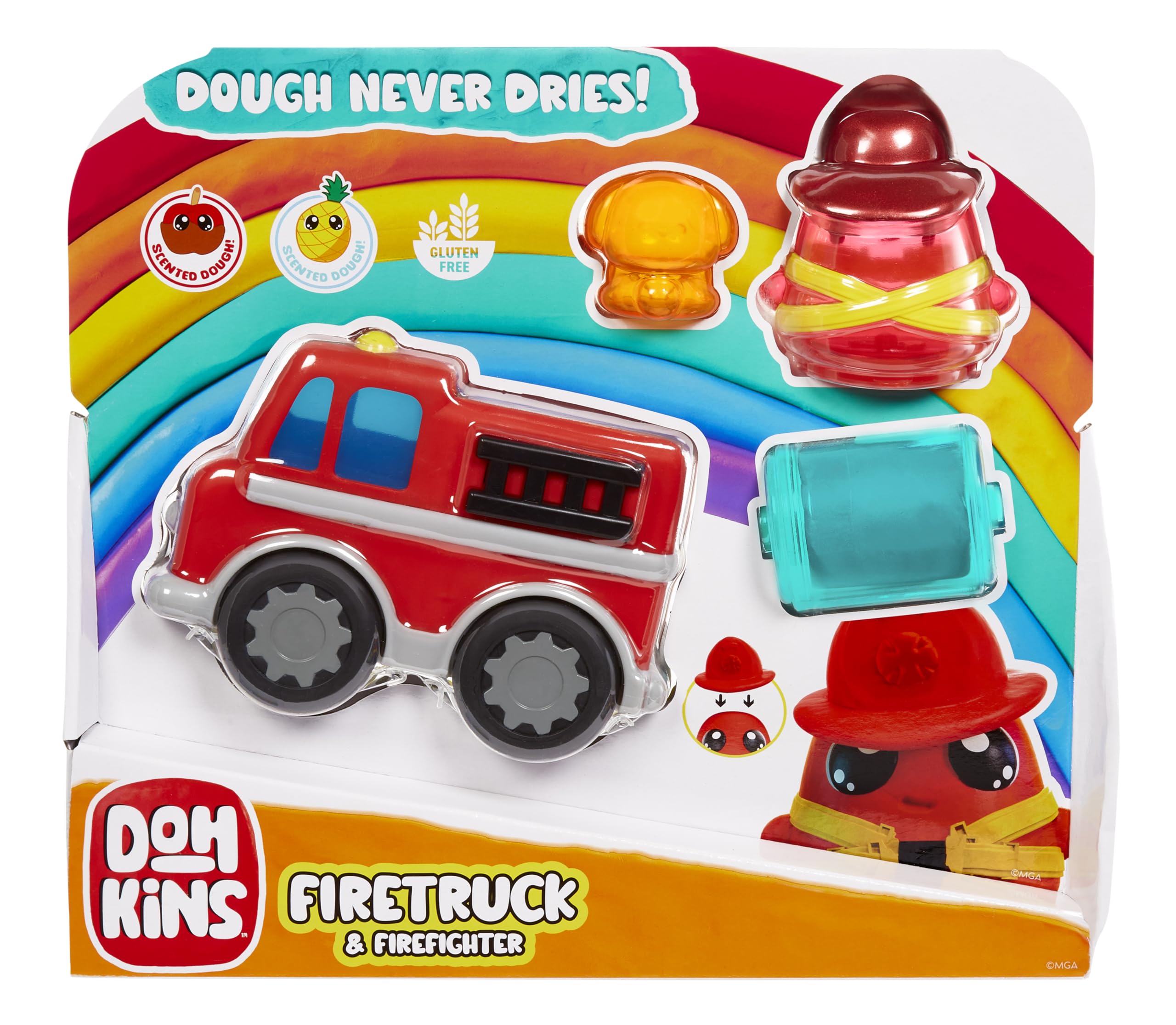 MGA Entertainment DohKins Fire Truck & Firefighter - Knete Trocknet Niemals Aus, Glutenfrei, Geeignet für Sammler und Kinder ab 3 Jahren