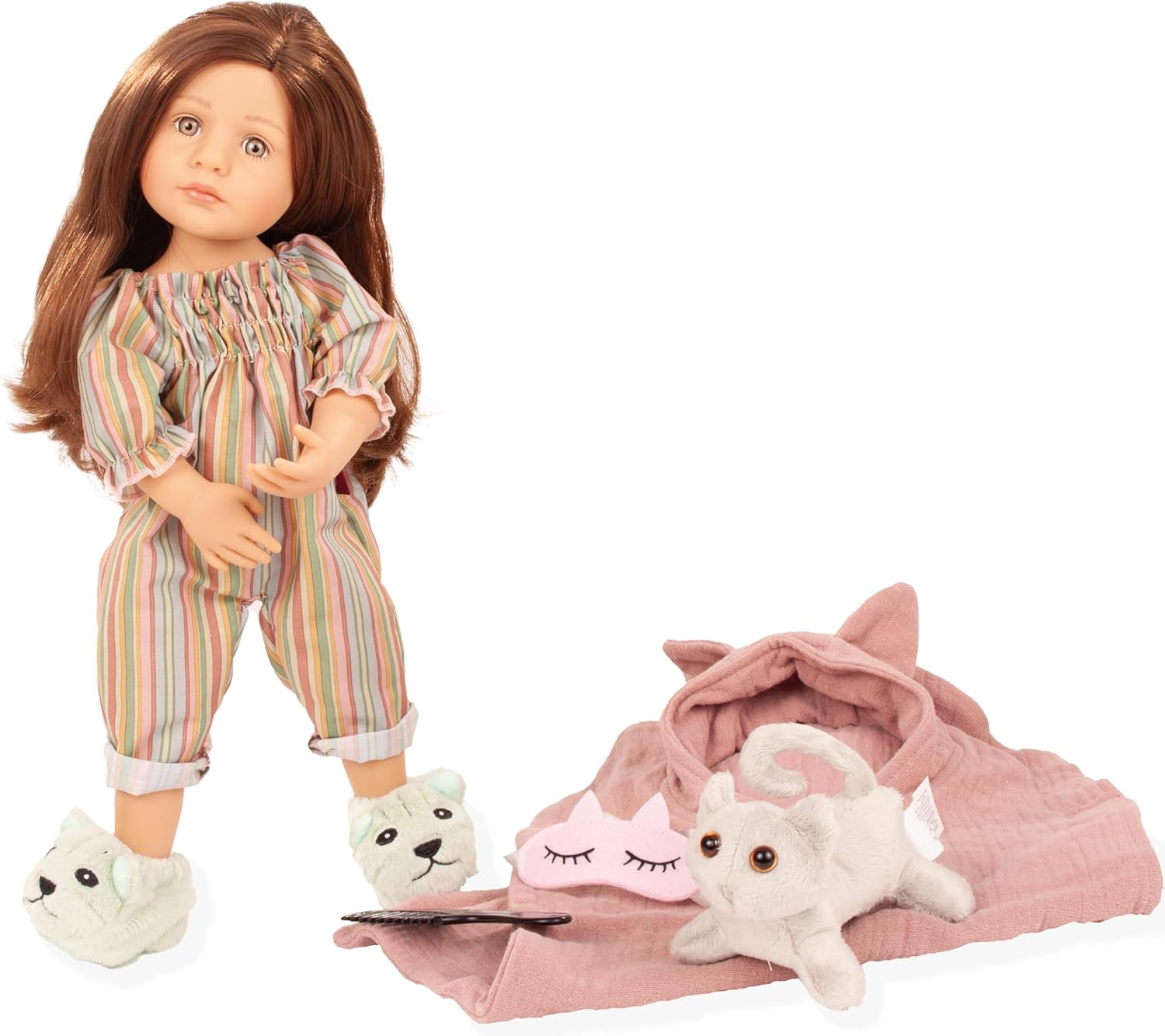Gotz 2511042 Little Kidz Grete PJ Party - 14" Multi-Jointed Standing Doll with Long Brown Hair to Wash & Style
