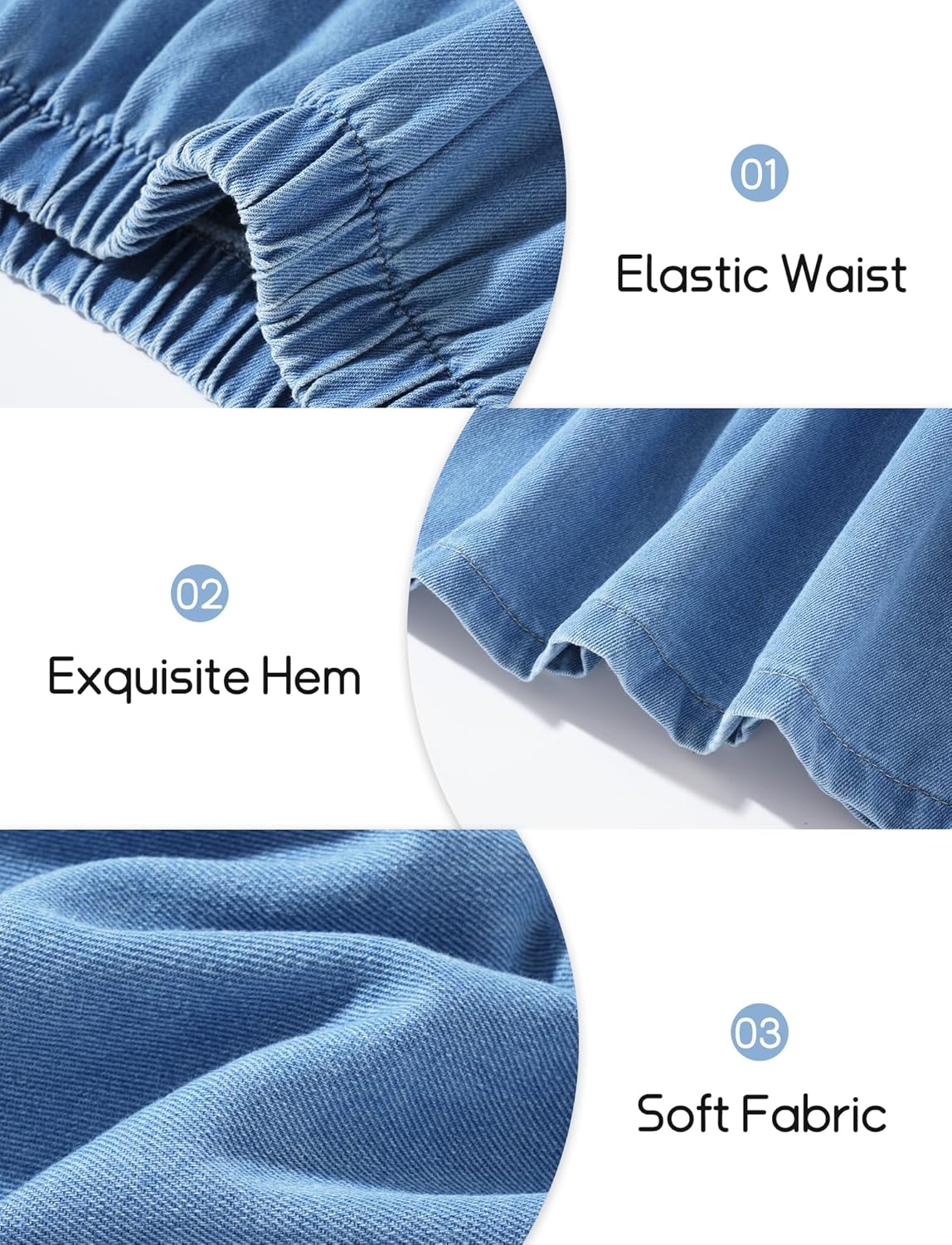 Happy Cherry Girl's Denim Midi Skirt Ruffle Hem Elastic Waisted A Line Skirts 5-12 Years - Image 5