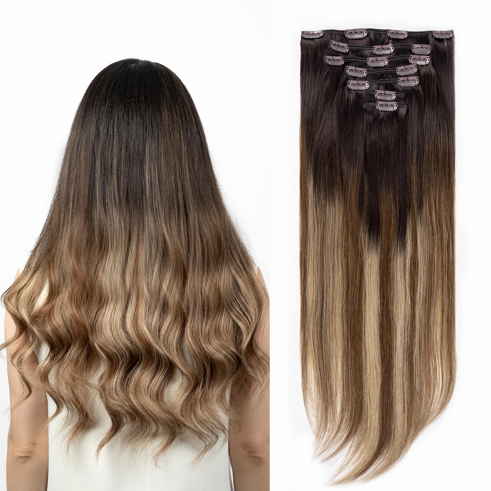 SOBEAUTY Hair Extensions Clip in, Real Human Hair Extensions, 100% Human Hair Extensions Double Weft