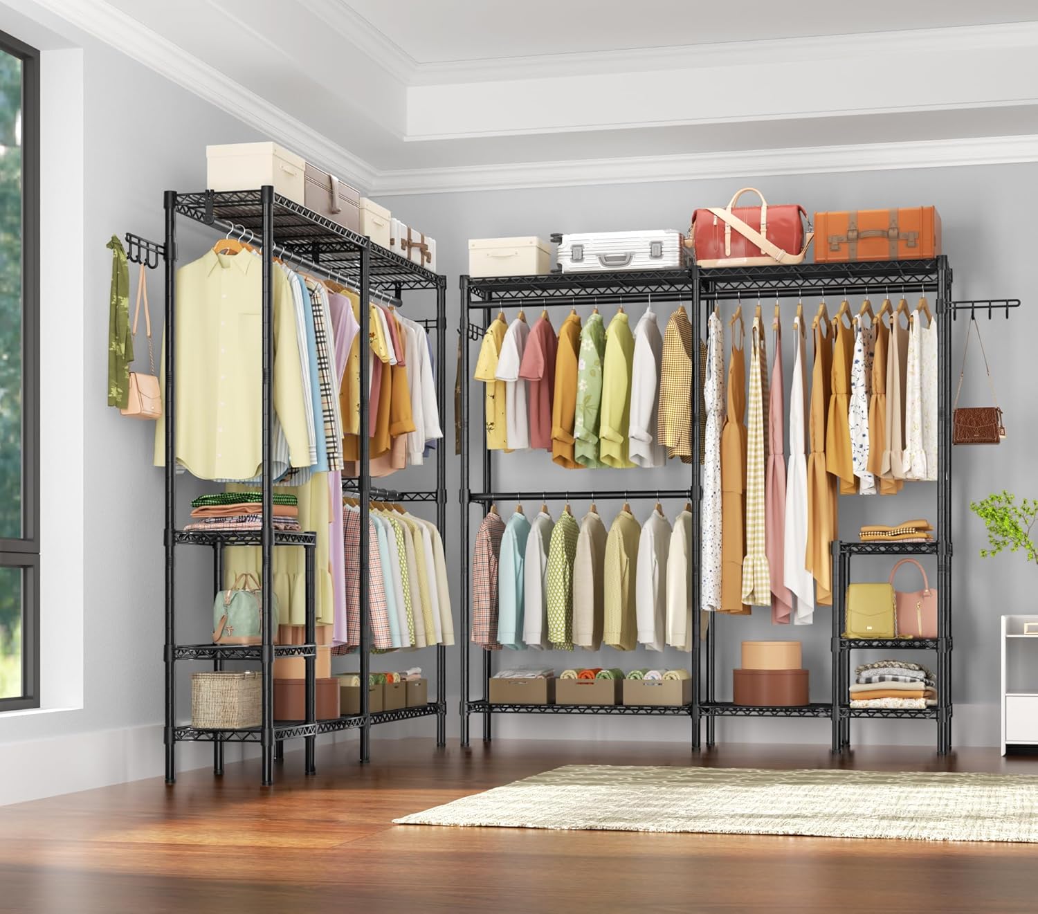 Detailed view of the Golpart heavy-duty garment rack, highlighting its dimensions and components.