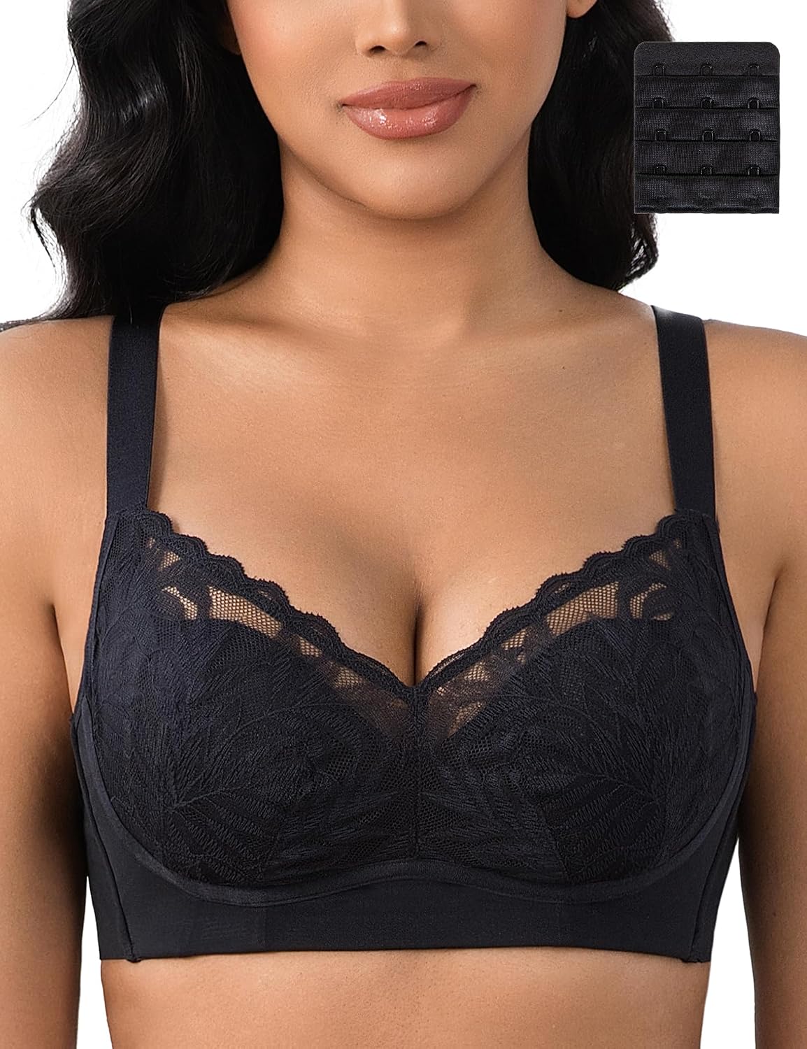 Wireless Minimizer Bras for Women No Underwire V Neck Sexy Lace Bralettes Plus Size Bras with Support and Lift