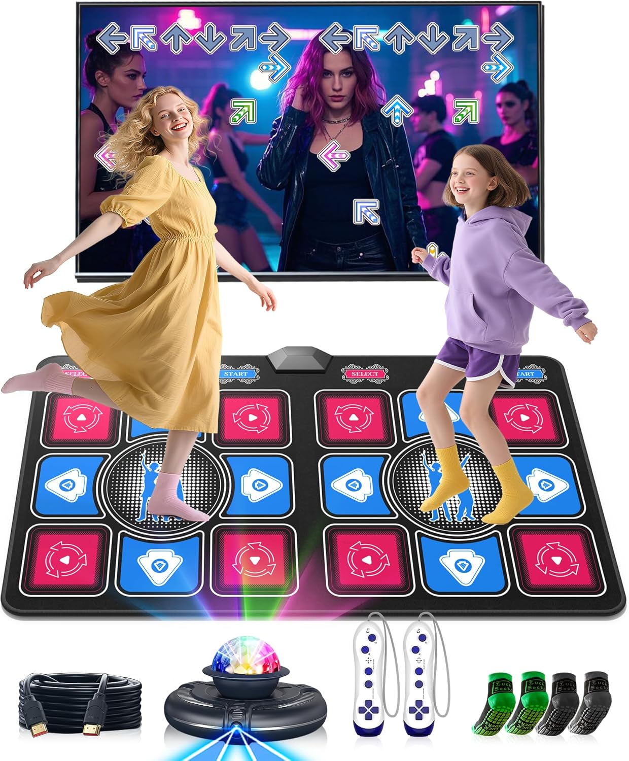 ULOVINGST Dance Mat for Kids & Adults: 2-Player Wireless Electronic Dance Pad HDMI TV Connect, 150+ Songs 72 Games Party Fitness Fun Ages 6+