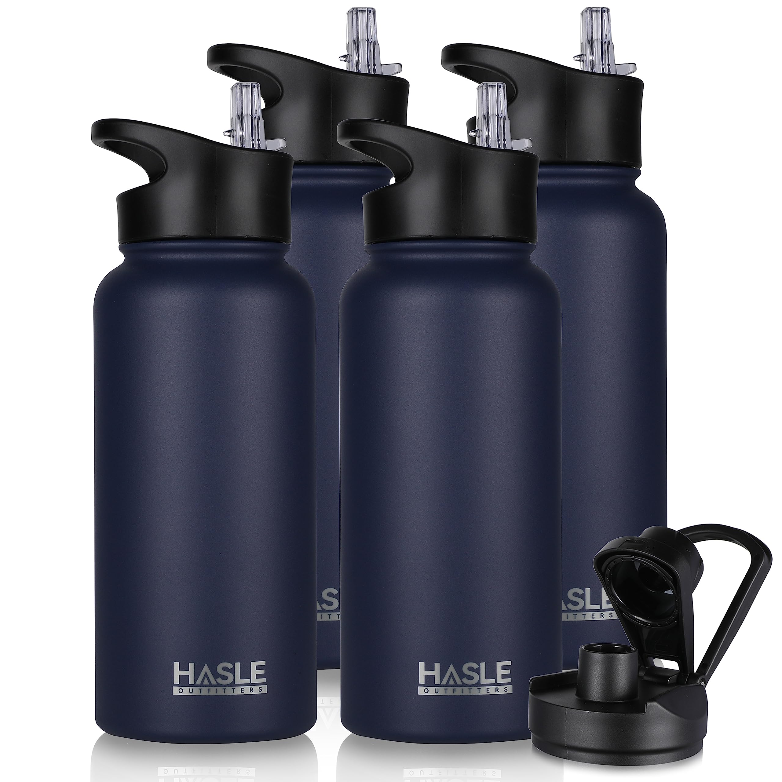 32 oz Insulated Water Bottle Stainless Steel Double Walled Vacuum Sports Water Bottle with 2 Lids (Straw and Spout Lid) for Gym Camping Hiking(Navy,4)