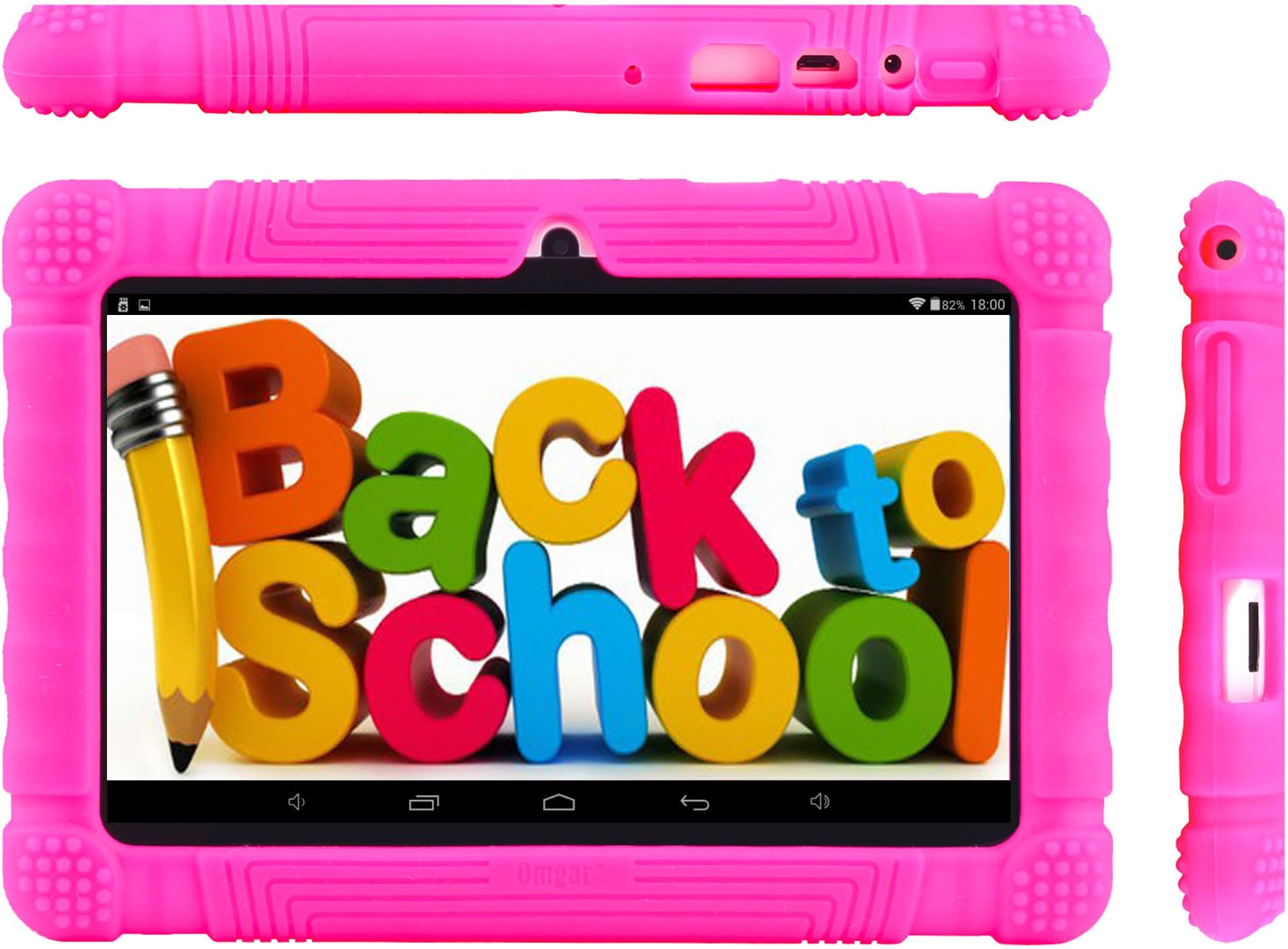 Osgar 7 inch Quad Core 16GB Kids Tablet PC, Google Android 4.4 OS, Allwinner A33, with Dual Camera and Wifi (With Hot pink silicone case)