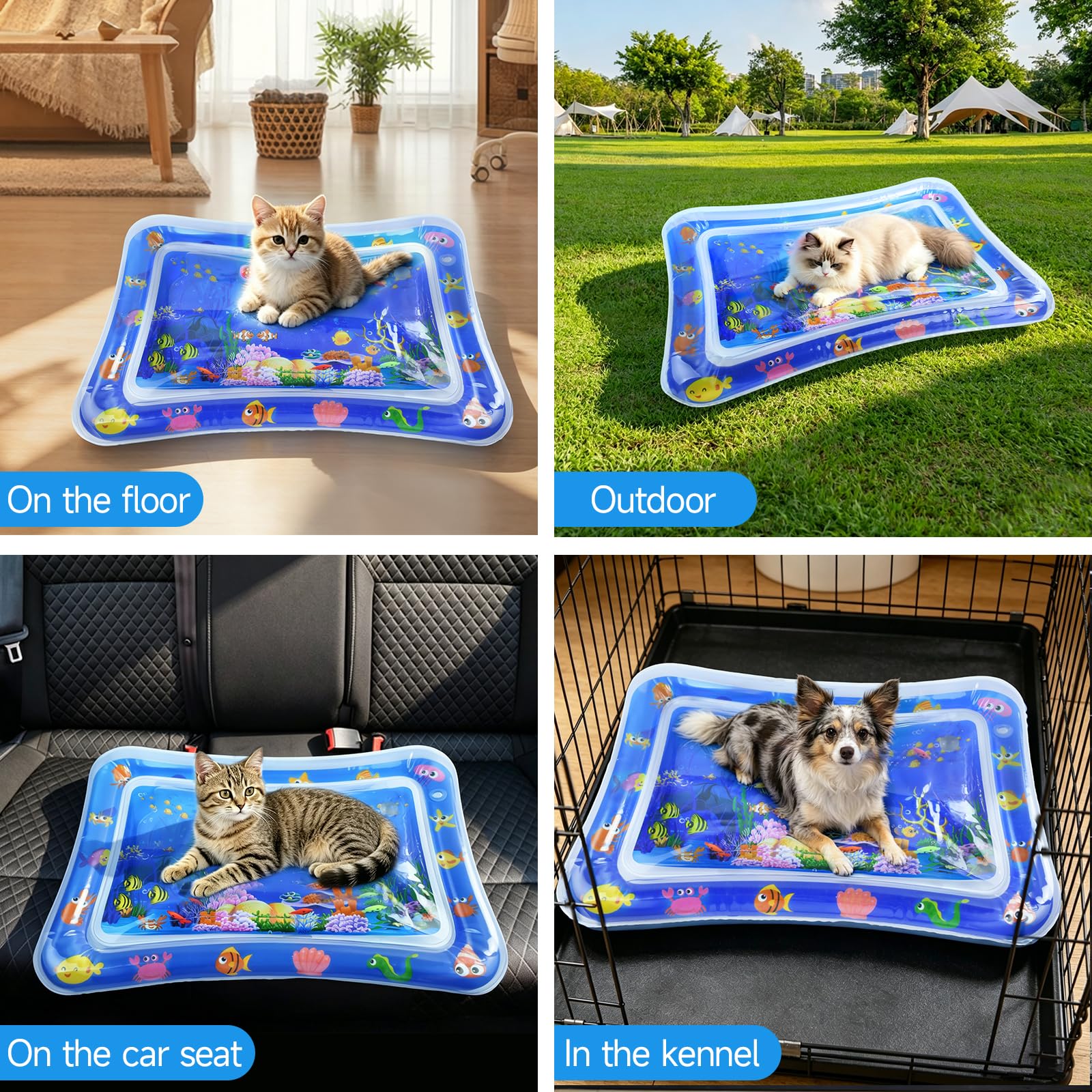 Tappetino da Gioco per Gatti, LED Tappetino Sensoriale ad Acqua per Gatti Interattivo Tappeto Sensoriale Gatto Ispessito, Water Sensor Play Mat Cat