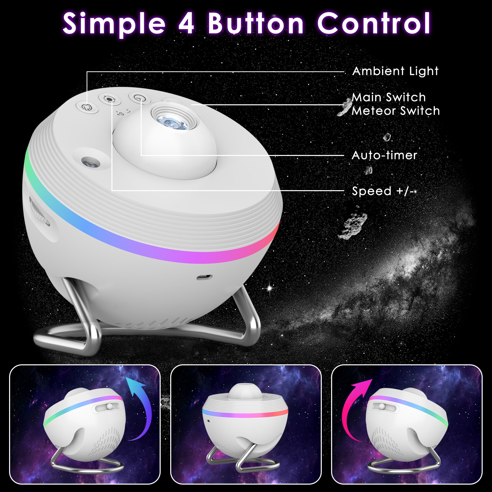 Proiettore Galaxy per camera da letto, proiettore stella Galaxy Light con meteora dinamica ed effetti di illuminazione RGB, 13 dischi HD Film Planetarium proiettore con timer, proiettore luce notturna