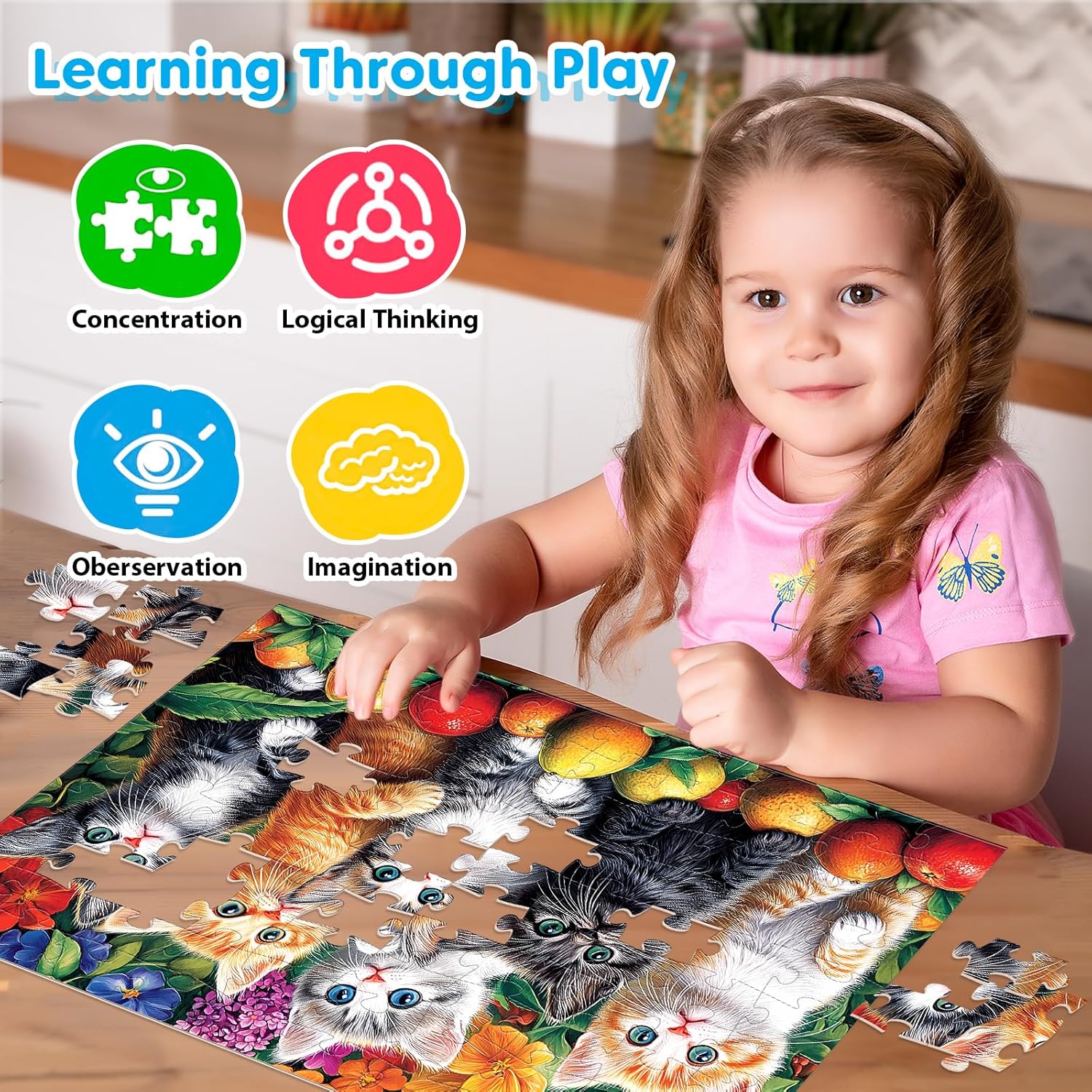 4 Packs 100 Piece Puzzles for Kids Ages 4-6 6-8 8-10, Cats Dogs Sea World Mushroom Large Piece Puzzle for Seniors 100 Pieces Adults Jigsaw Puzzle Learning Educational Xmas Toys for Boys and Girls