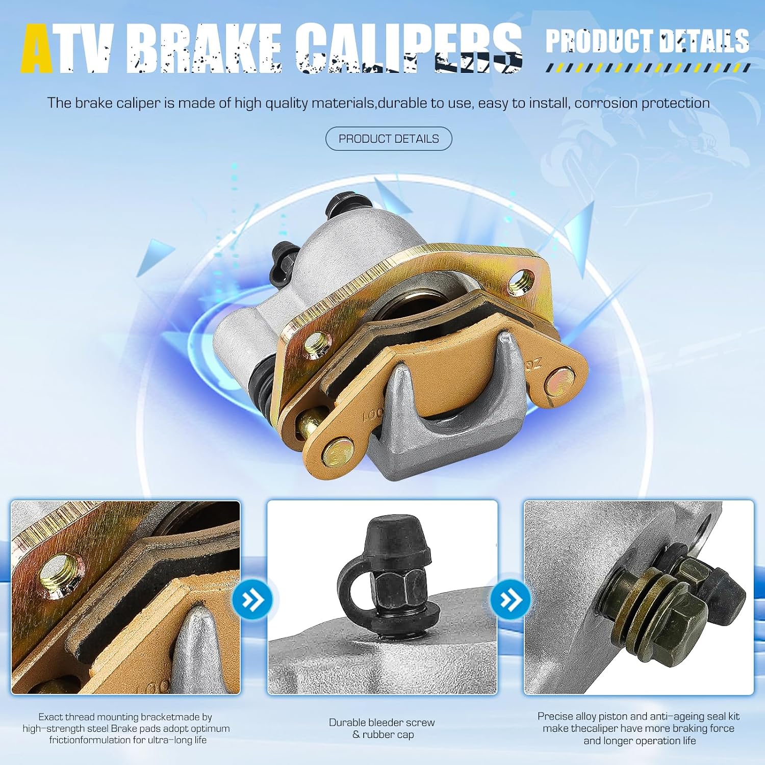Rear Left/Right Brake Calipers Set with Pads for Polaris Hawkeye 300 Outlaw 450 500 525 Predator 500 Sportsman 300 400, Replace for 1911539 1911169 1910689 1911326