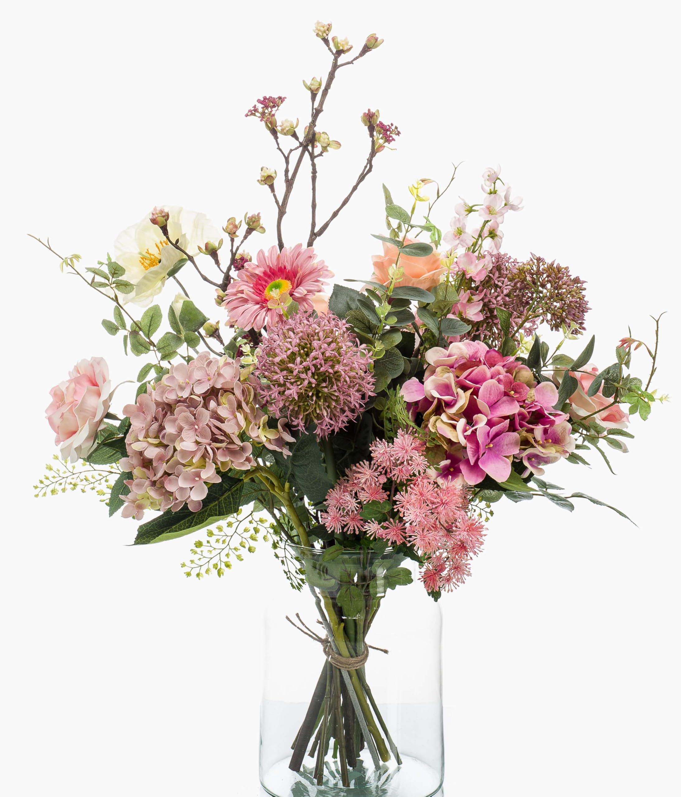 artplants.de Mazzo di Fiori Artificiale Feme, Rosa-Verde, 65cm, Ø 40cm | Bouquet di Fiori Finti/Fiori Sintetici