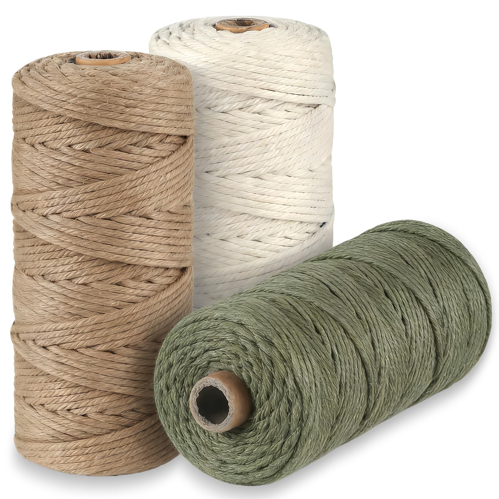 3 Roll Macrame Cord 3mm x 100m, Thick Macrame Rope Natural Cotton Rope Craft String, Garden Twine, for Wall Hanging, Plant Hangers, DIY Crafts, Knitting, Decorative Projects