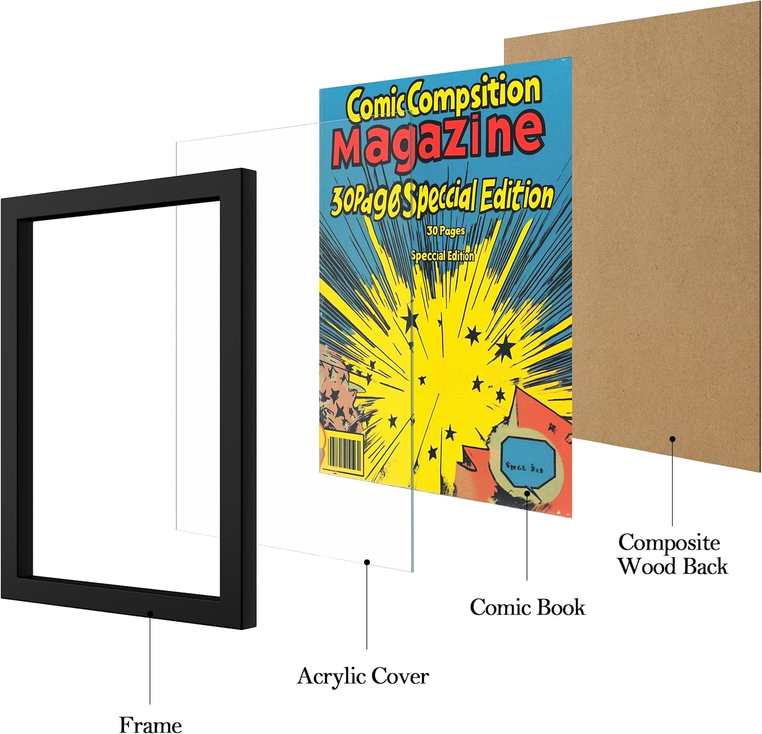eletecpro Comic Book Frames Set of 8, Picture Magazine Frame Fits Current Single Comic Book up to 6 3/4" x 10 1/4", Wall Mount or Tabletop Display, Black