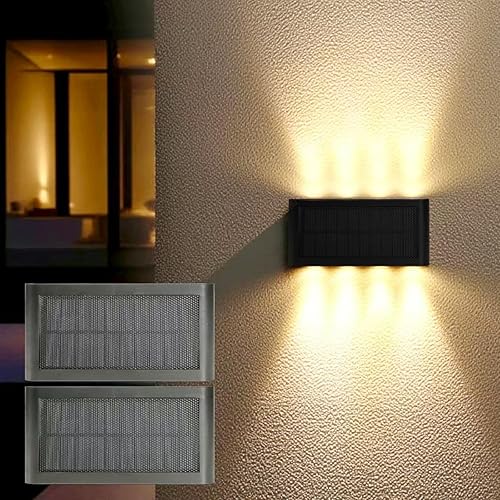 Miniatura 8 de Luces solares de pared para exteriores, 3000 K blanco cálido, impermeables, elegantes luces modernas, iluminación solar brillante arriba y abajo con