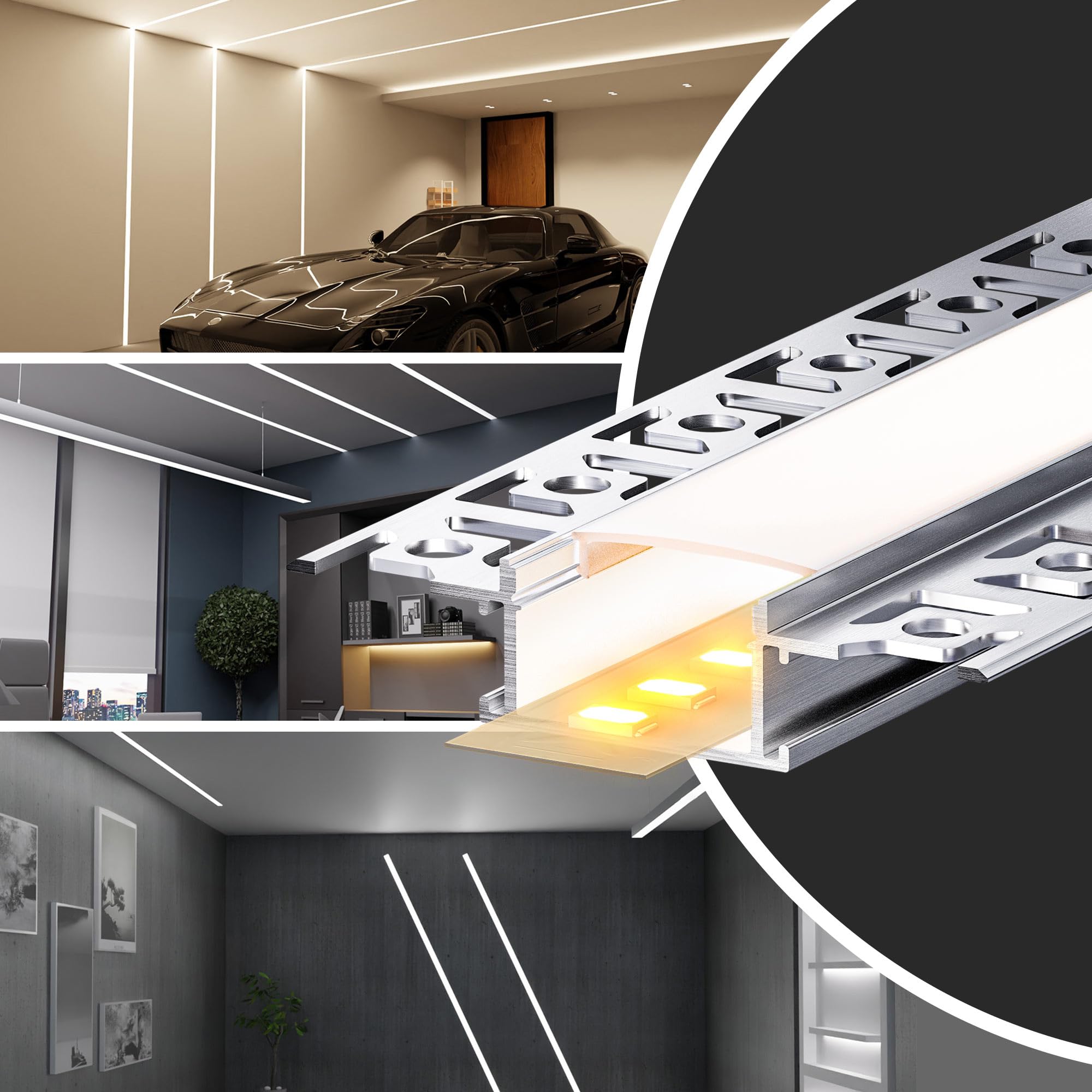 Profilo per strisce LED 2 m x 15 pezzi Con coperchio opaco Profili Dimensioni 28 mm (Alette 64,2 mm) x 13,8 mm Supporta strisce LED di larghezza inferiore o uguale a 20,2 mm