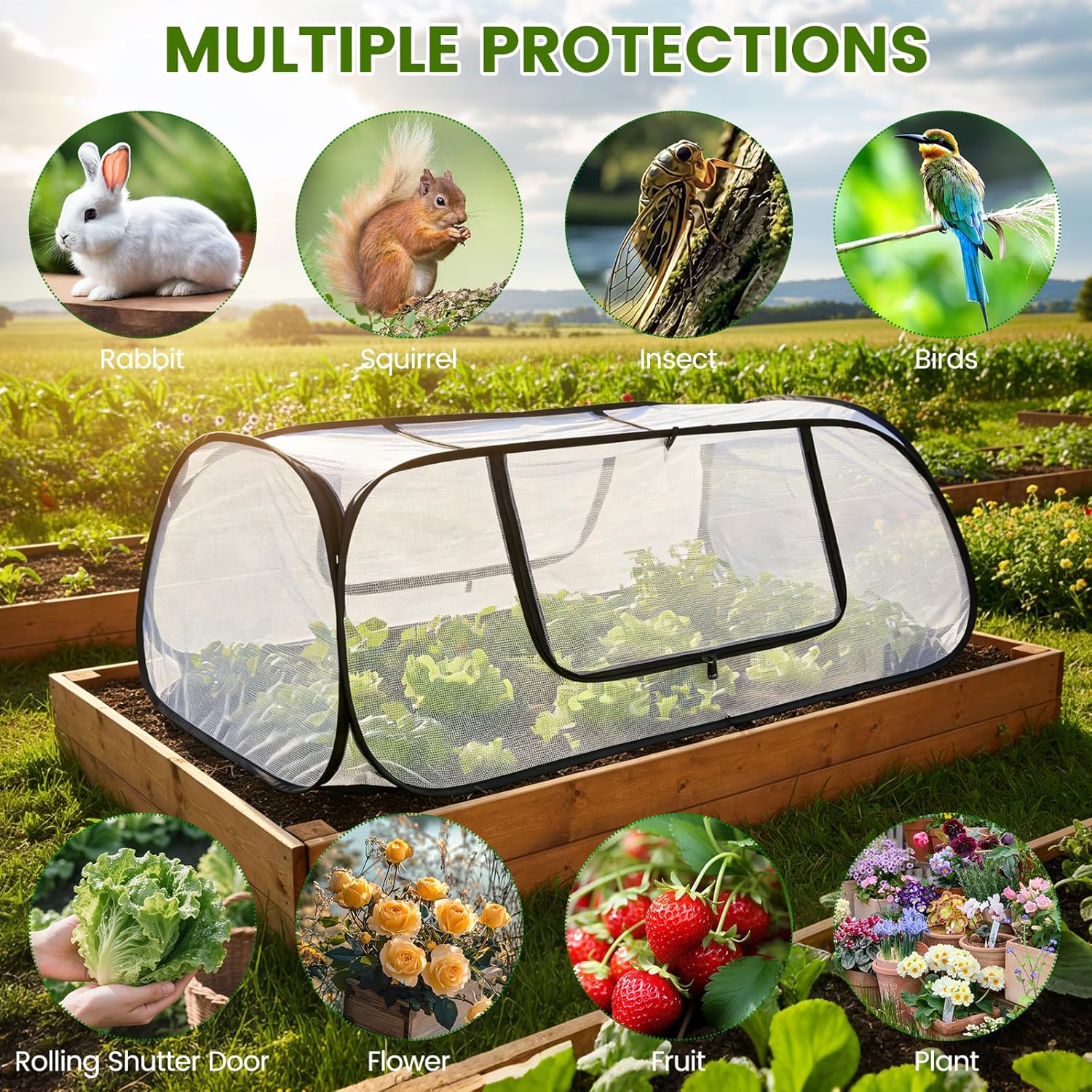 Laelr Garden Plant Cover for Raised Beds, 45''x19.6''x17.7'' Garden Row Plants Cover with Storage Bag, Stakes for Protecting Seedlings, Fruits, Vegetable Rows from Birds, Sun Freeze Protection