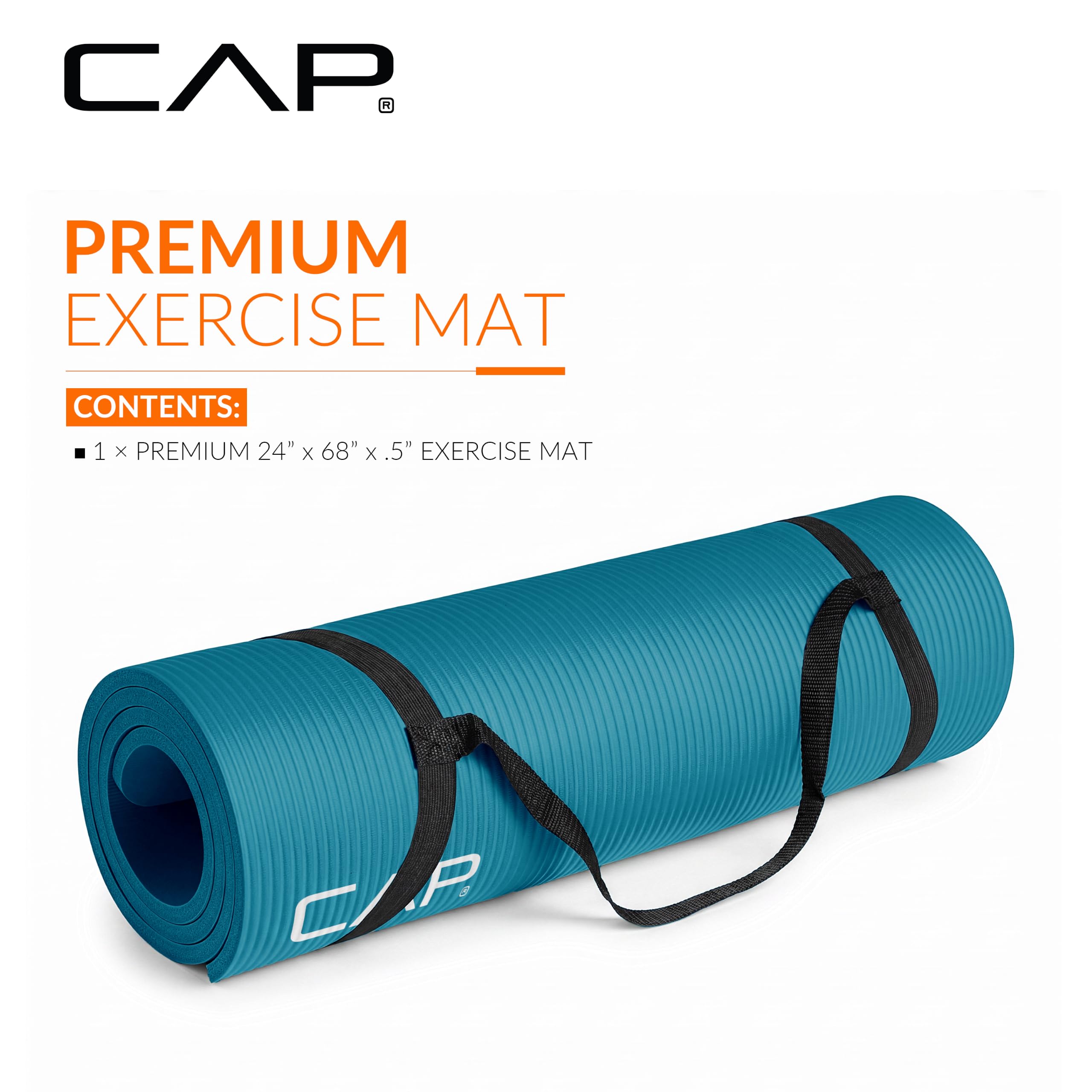 CAP 1/2" Thick Yoga Mat, Exercise & Workout Mat with Strap, Teal view 2