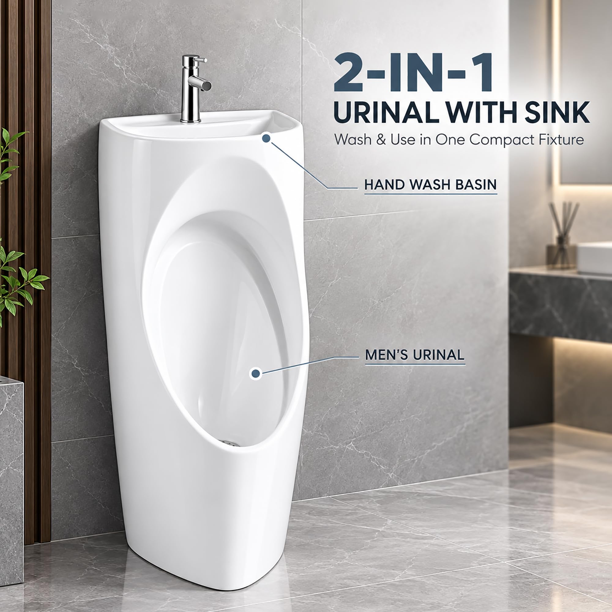 Orinatoio a Pavimento in Ceramica per Uomo, Modello 2 in 1 con Lavabo
