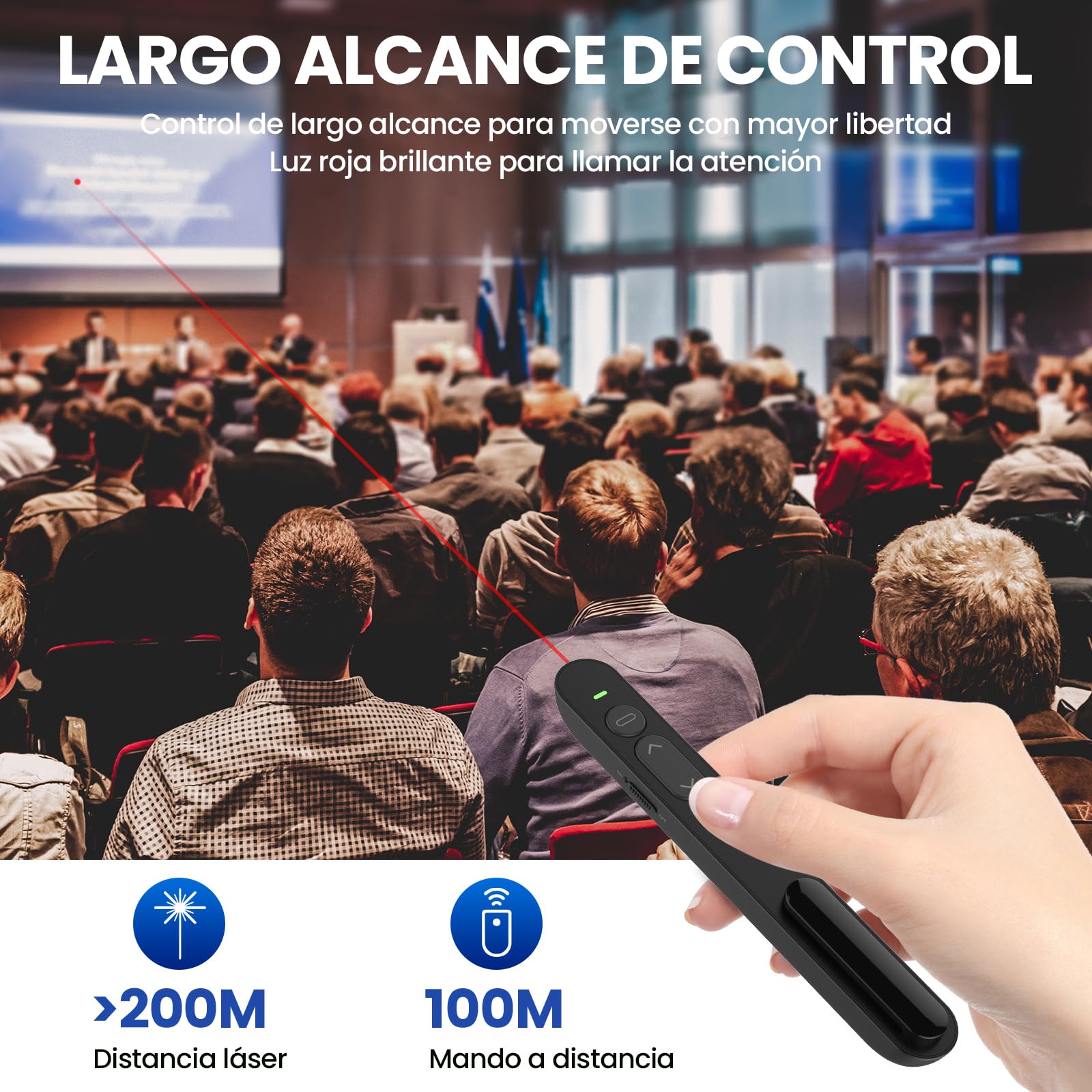 Puntero Presentaciones, Presentador de Diapositivas Remoto Mando para PowerPoint/Keynote/Hyperliens/Google Slides/PDF/MS Word para conferencias, reuniones, informes, PowerPoint, etc. Plug & Play