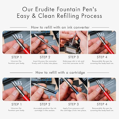 Miniatura 5 de Wordsworth & Black  Juego de pluma estilográfica, punta mediana, incluye paquete de 24 cartuchos de tinta, convertidor de recarga de tinta y bolsa