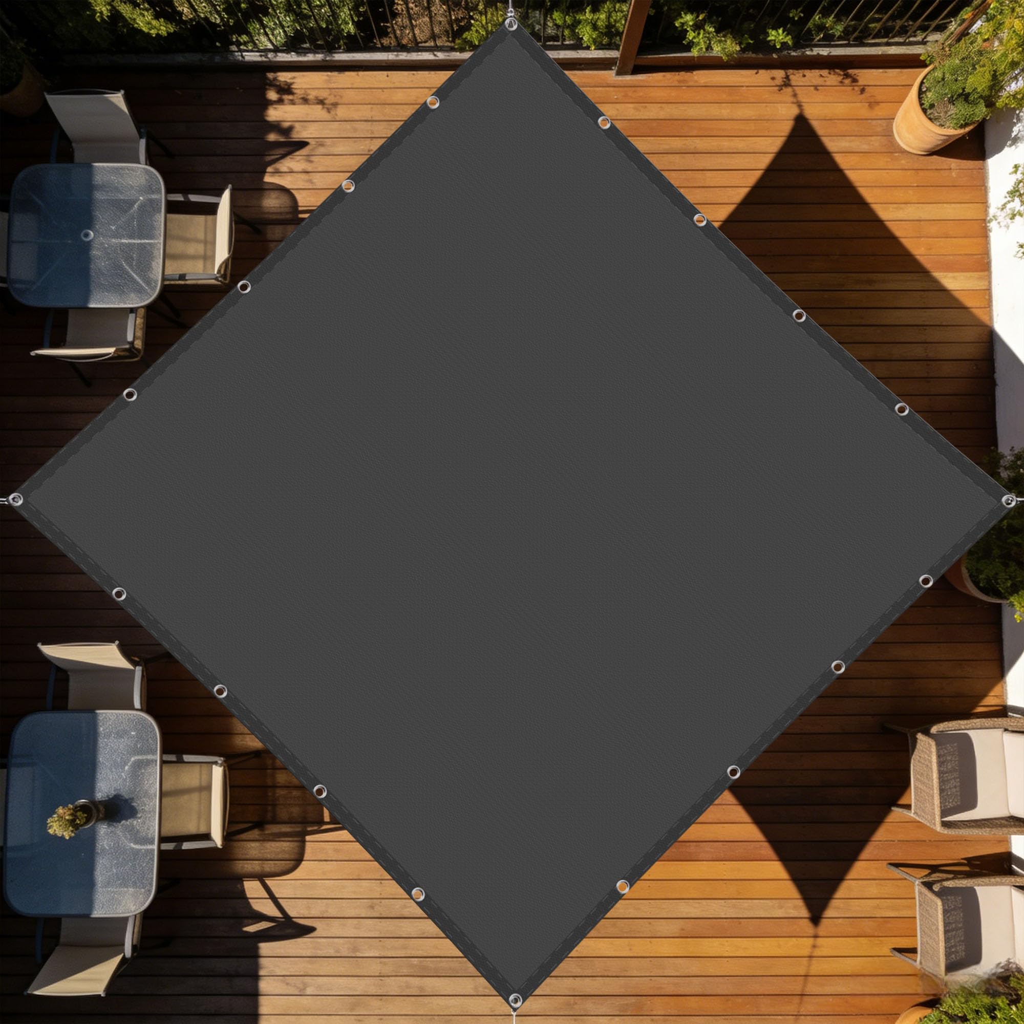 Voile d'ombrage rectangulaire 4x4m gris foncé pour jardin et terrasse