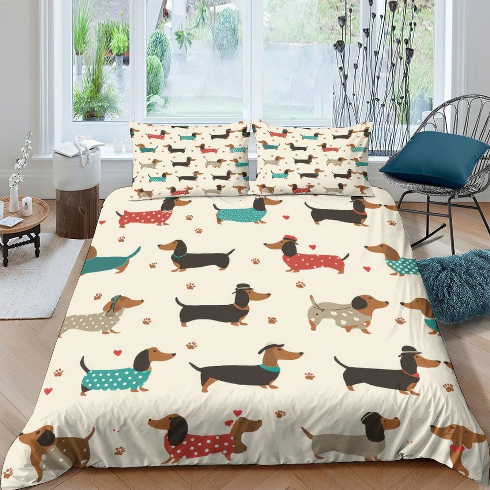 Ctjqhvkz Style-6 3D Printed Dachshund Dog Fitted Sheet Microfiber Soft Washable Colorful Cartoon Mattress Cover For Bedroom Decor Single（135X200cm）