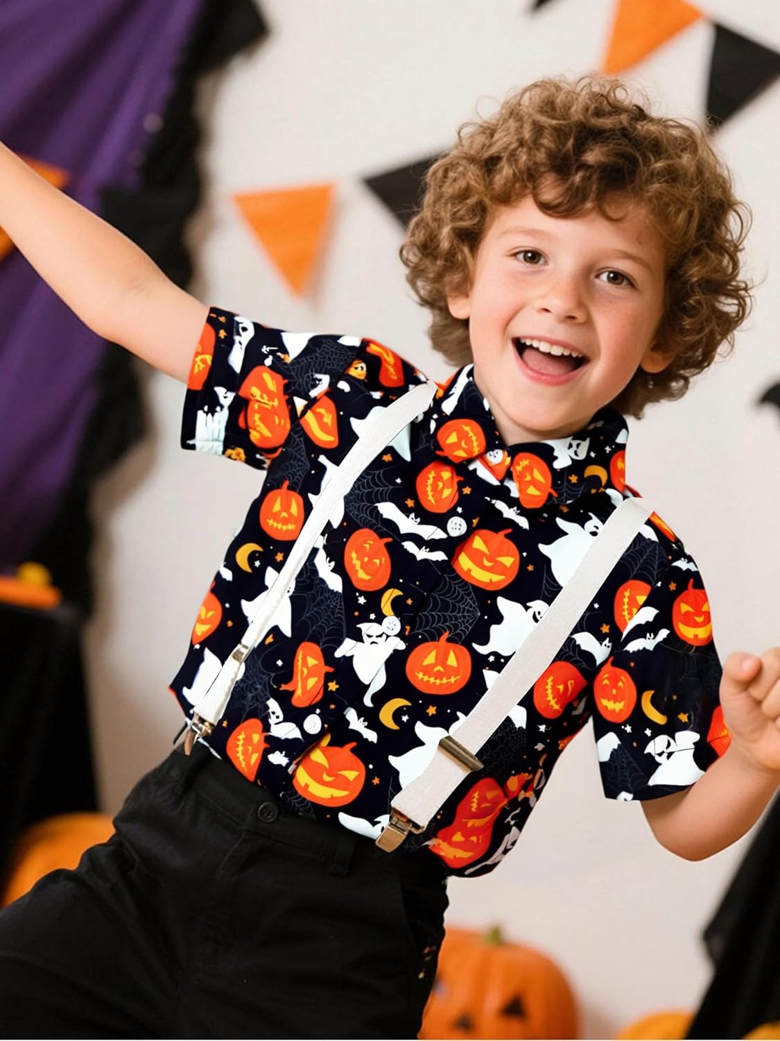 Halloween Shirts for Toddler Girl Boys Short Sleeve Button Down T Shirt Kids Ghost Pumpkin Graphic Hawaiian Shirts