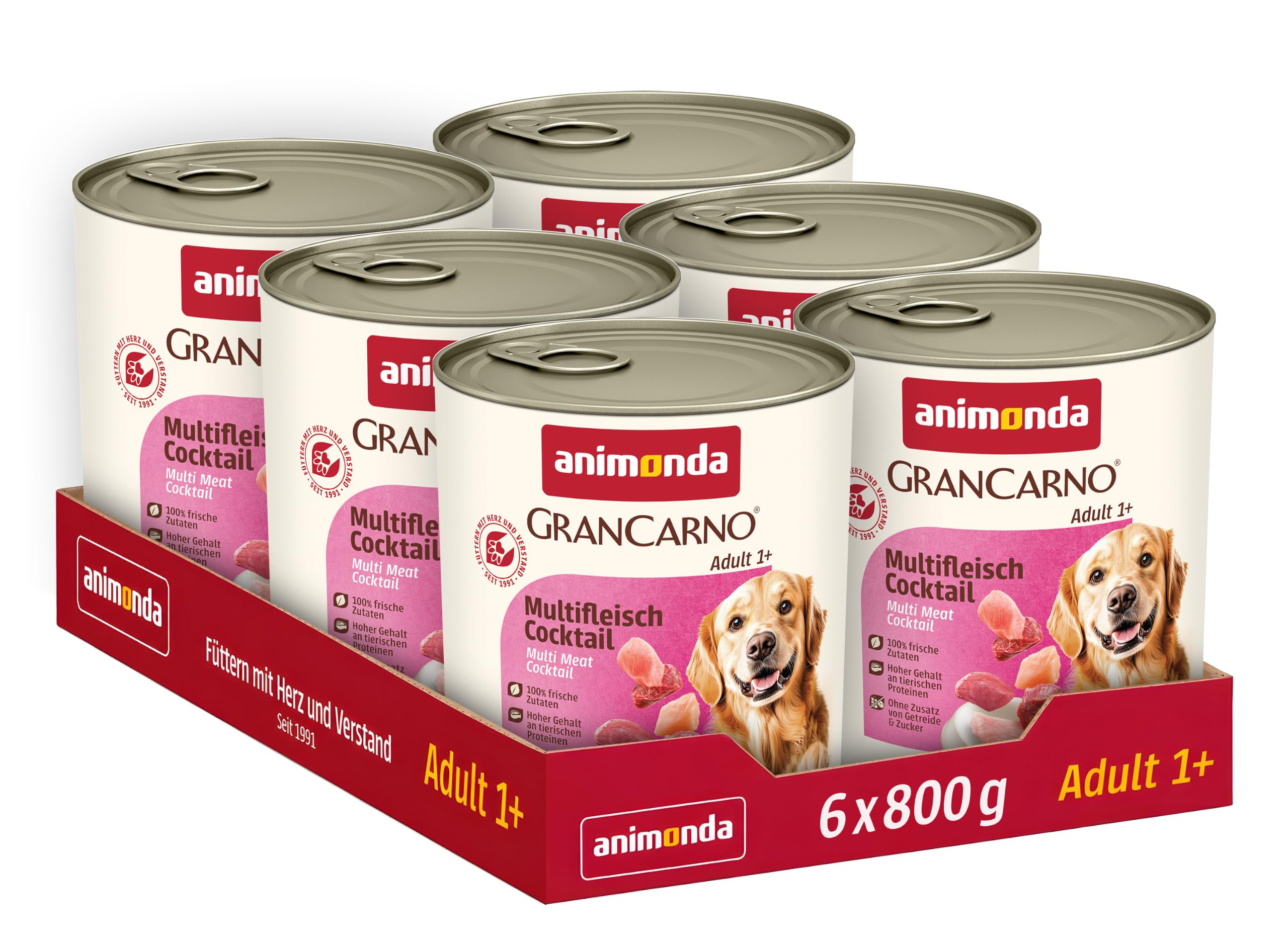 Animonda GranCarno - Cóctel multicarne para Adultos (6 x 800 g), Comida húmeda para Perros Adultos, con Ingredientes carnales 100% Frescos, sin Cereales Cóctel multicarne 800 g (Paquete de 6)