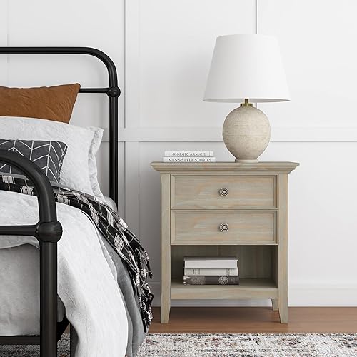 Miniatura 82 de SIMPLIHOME Amherst Mesita de noche tradicional de madera maciza de 24 pulgadas de ancho, color gris niebla, para sala de estar y dormitorio Gris