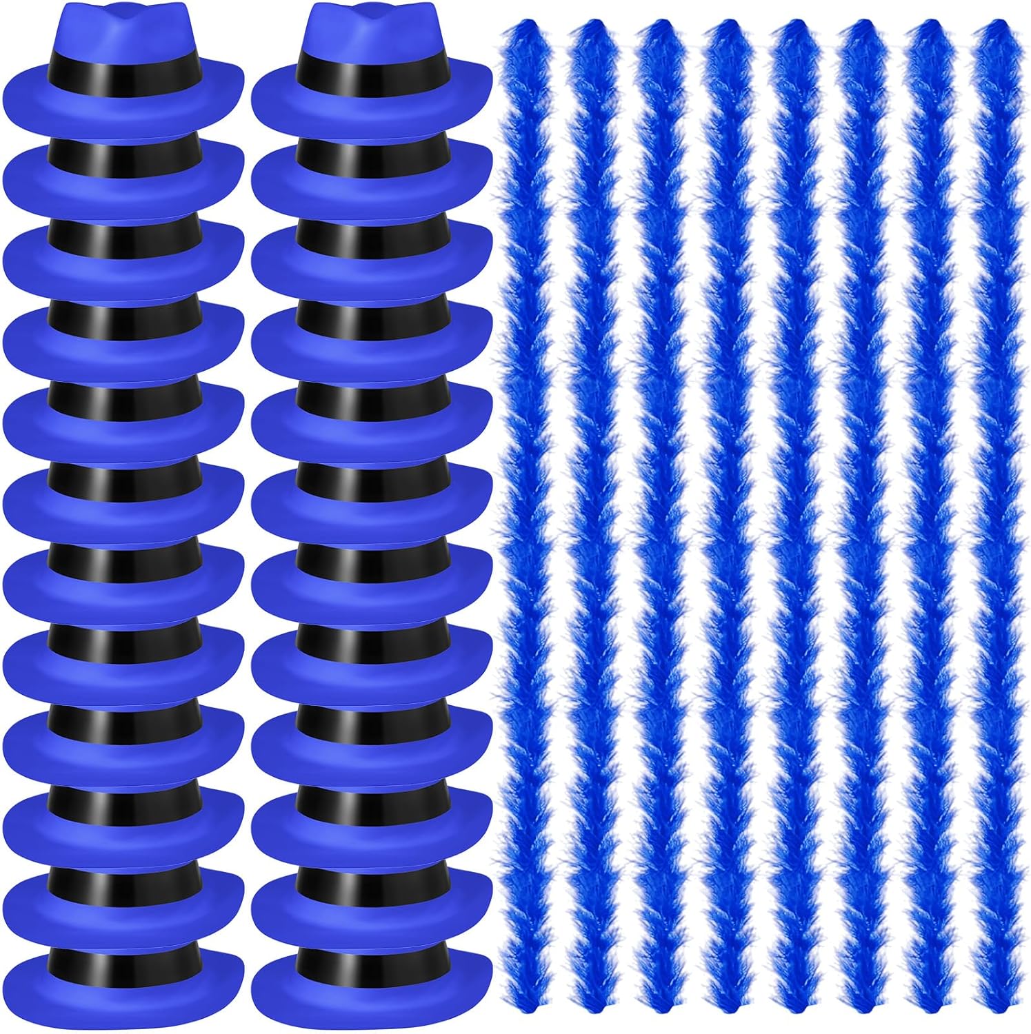 JaGely 48 Pieces Neon Party Supplies 24 Neon Gangster Hats 24 Pcs Feather Boas for Mardi Gras Carnival Glow Wedding Party