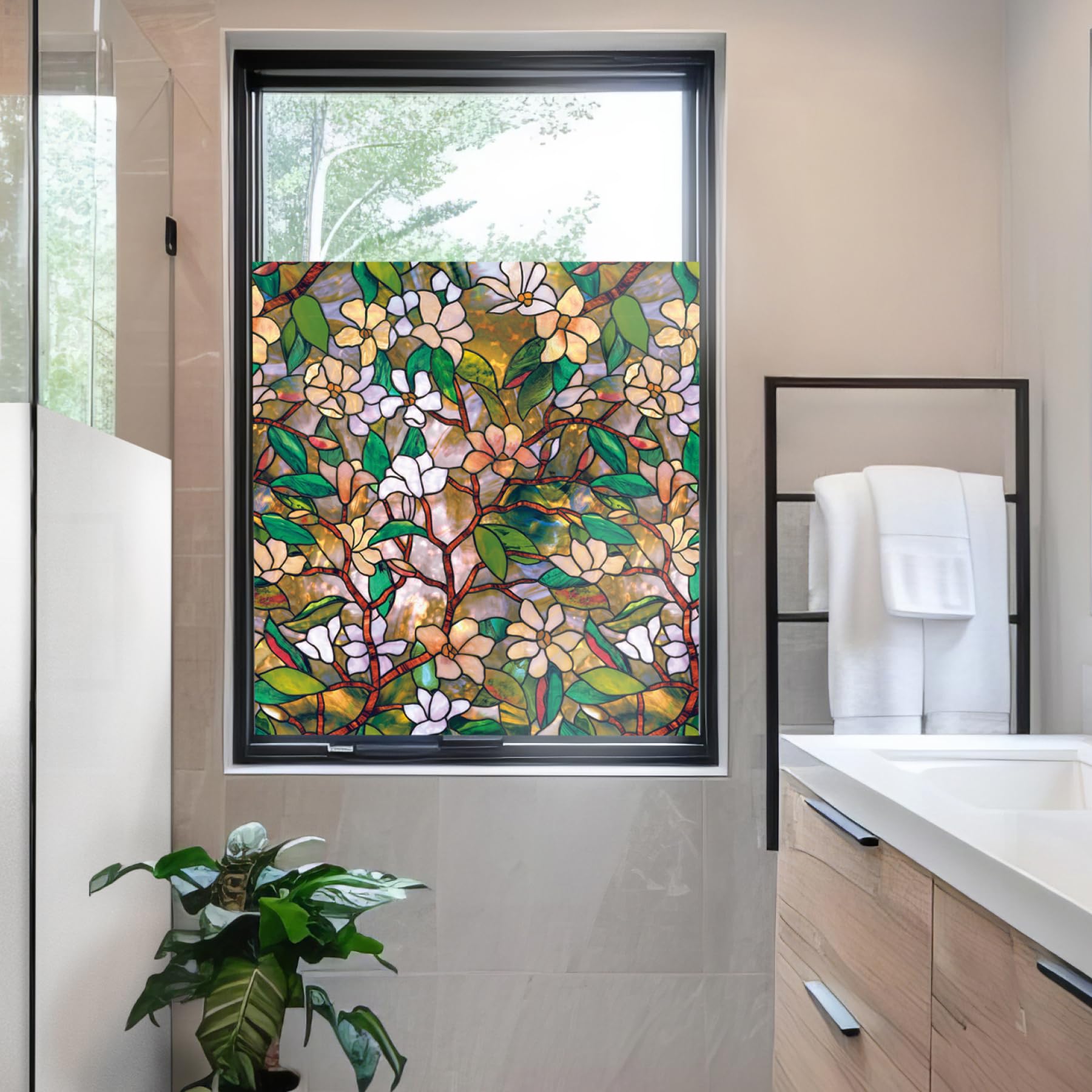 Artscape Magnolia | Película de privacidad para Ventana con patrón de vidrieras | no Adhesiva y protección UV | Fácil de aplicar y Quitar | 61 x 91 cm