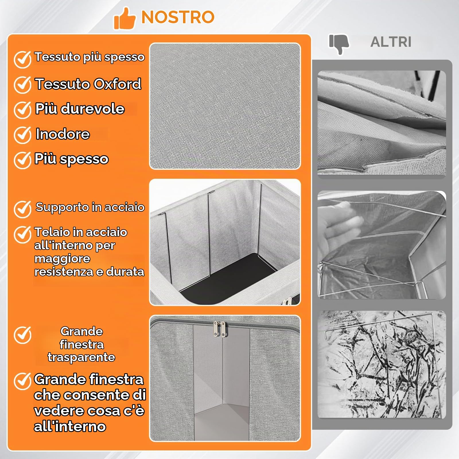 3 Pezzi 66L Scatole Per Armadio Rigide Con Struttura In Metallo, Pieghevole Contenitori Per Armadio Salvaspazio Con Cerniera, Organizer Armadio Per Asciugamani, Piumini, Coperte Grigio 3x66L