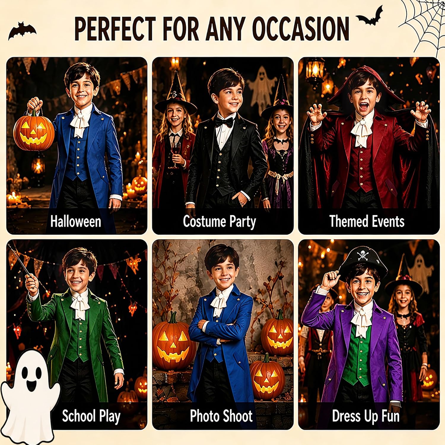 SIAEAMRG Boys Halloween Costumes Kids Pirate Vampire Gothic Tailcoat Jacket