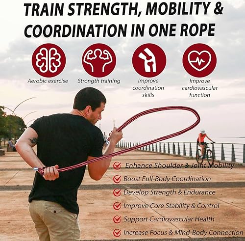 Miniatura 5 de Cuerda de flujo con peso para mujeres y hombres, cuerda pesada ajustable de 11.44 libras para ejercicio de adultos, entrenamiento de movilidad y