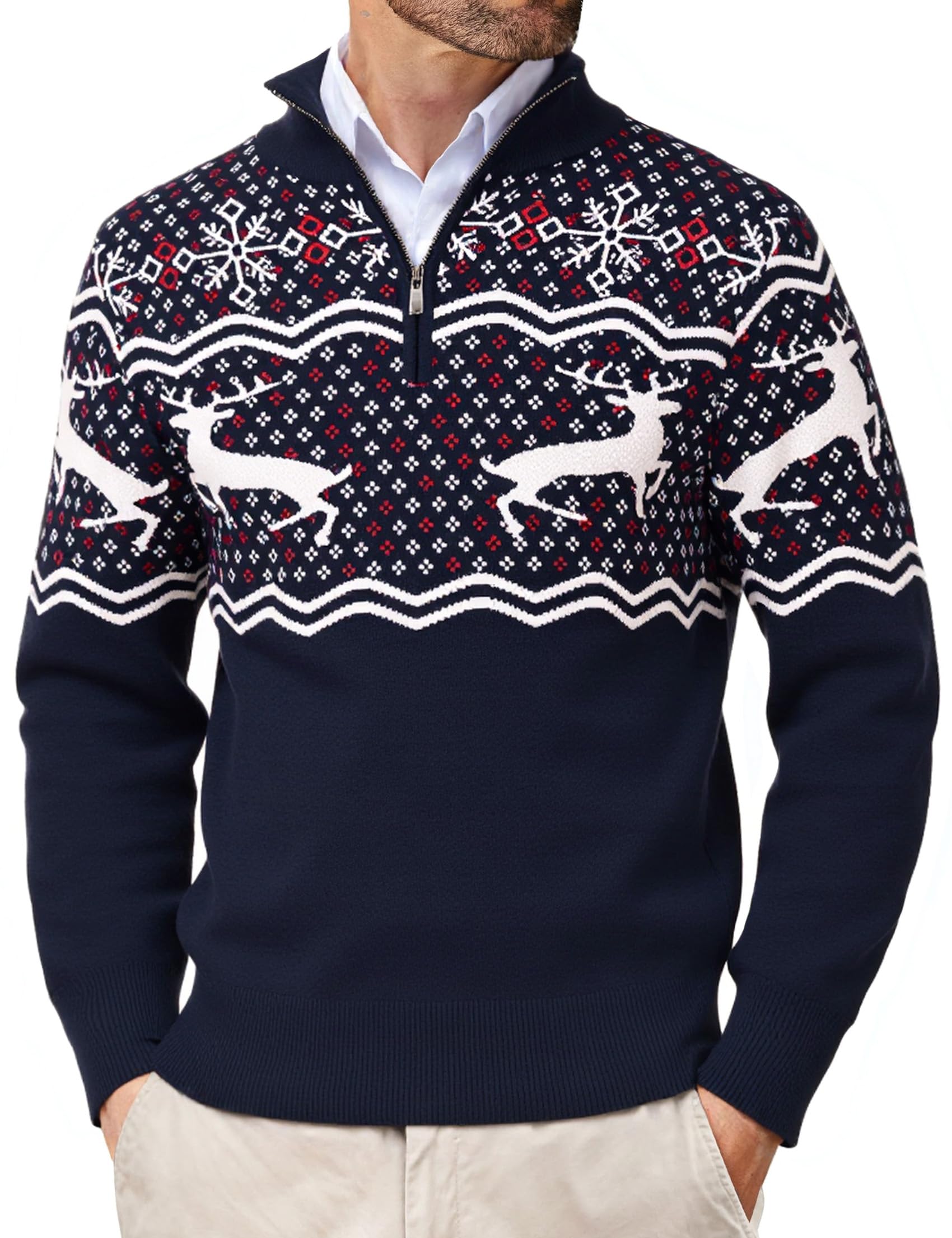Maglione Natalizio Uomo in Maglia Calda, Pullover Invernale con Renna e Motivi Festivi, Girocollo o Collo Alto, Maglioncino Elegante per Natale e Feste S-3XL